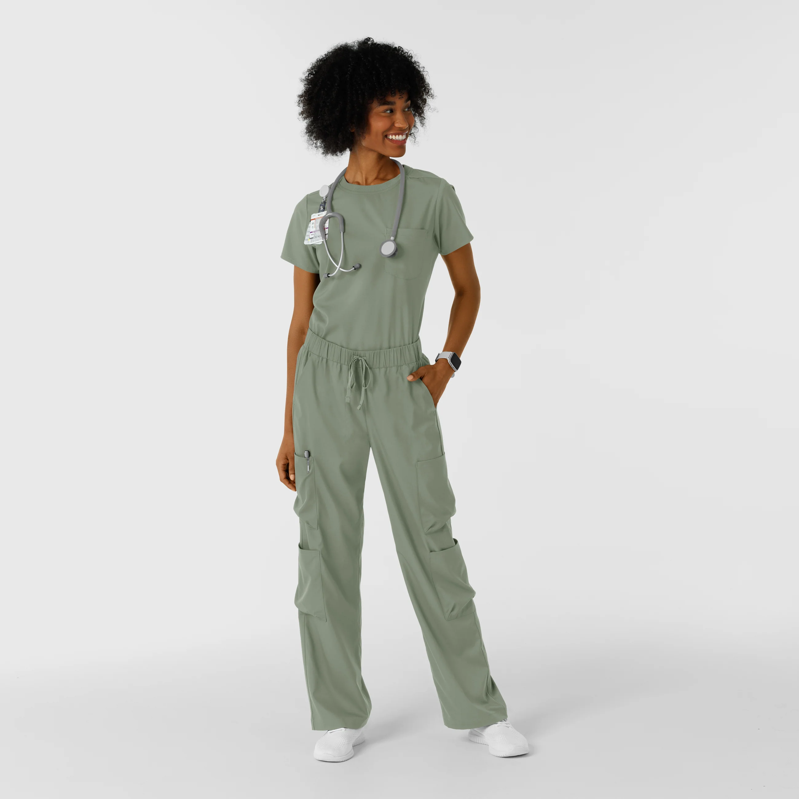 Boundless Women's Classic Wide Leg Double Cargo Scrub Pant - Sage - Image 3
