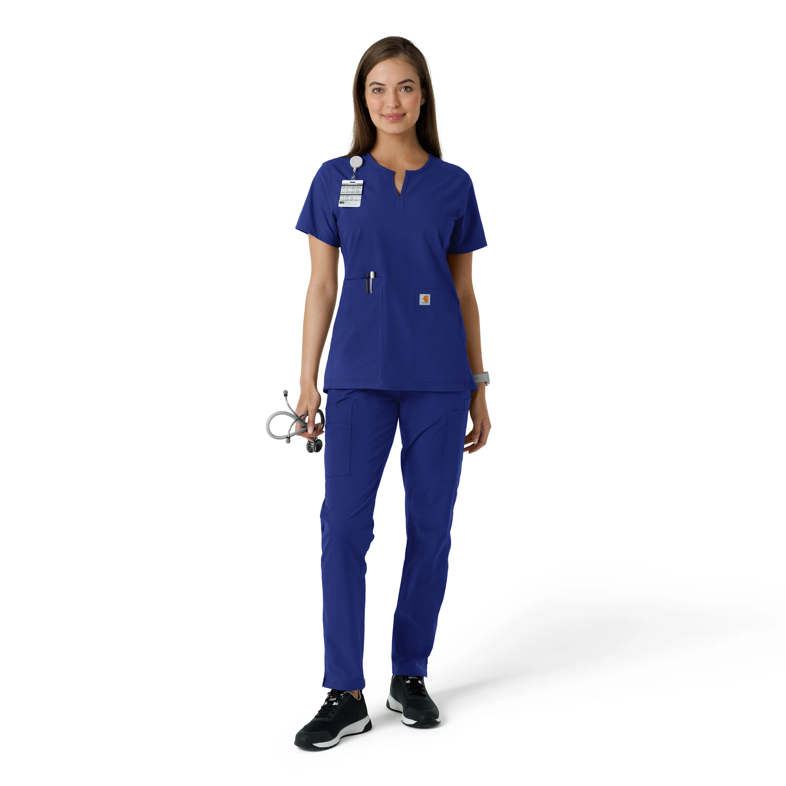 Carhartt Force Essentials Women's Notch Neck Tunic Knit Panel Scrub Top - Galaxy Blue - Image 3