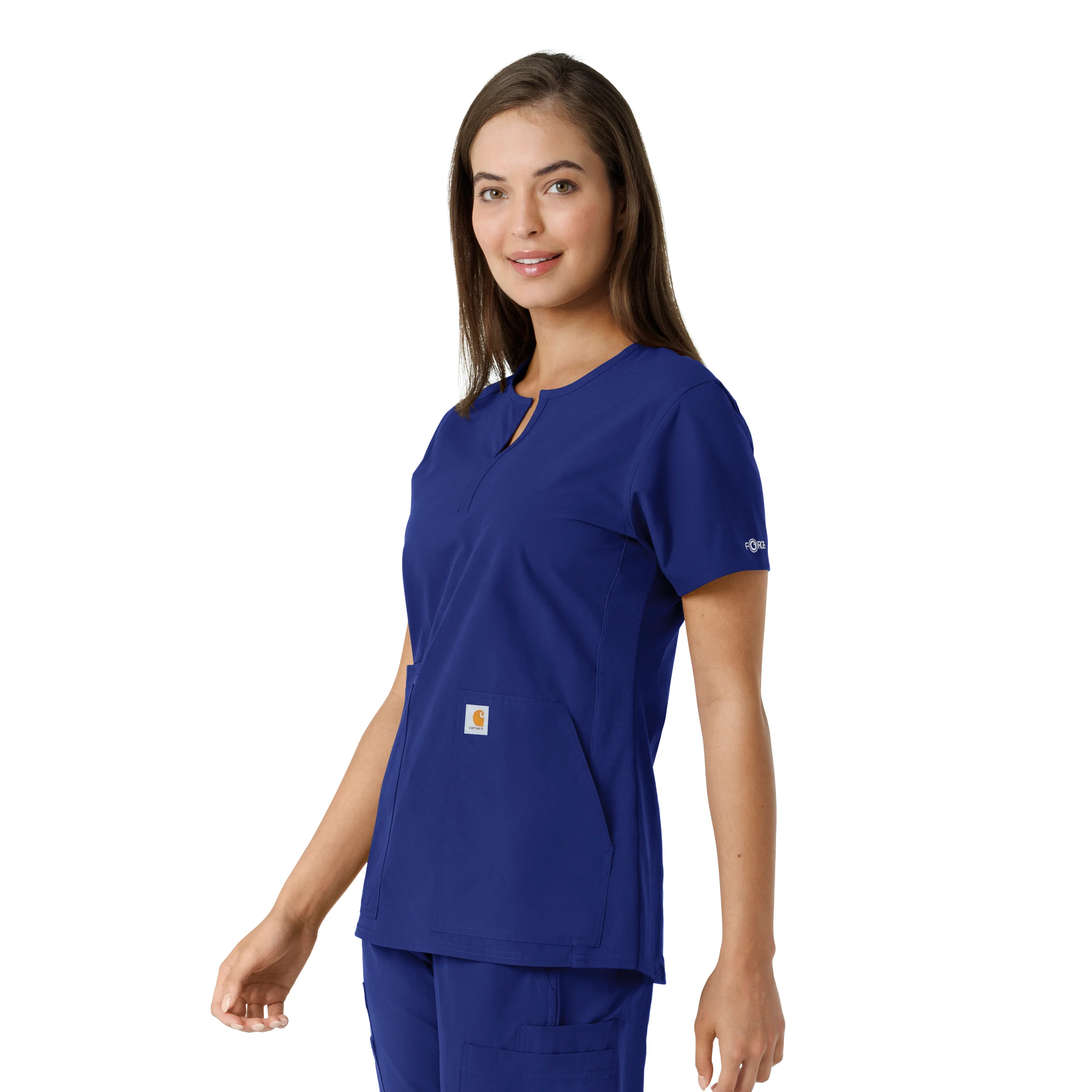 Carhartt Force Essentials Women's Notch Neck Tunic Knit Panel Scrub Top - Galaxy Blue - Image 4
