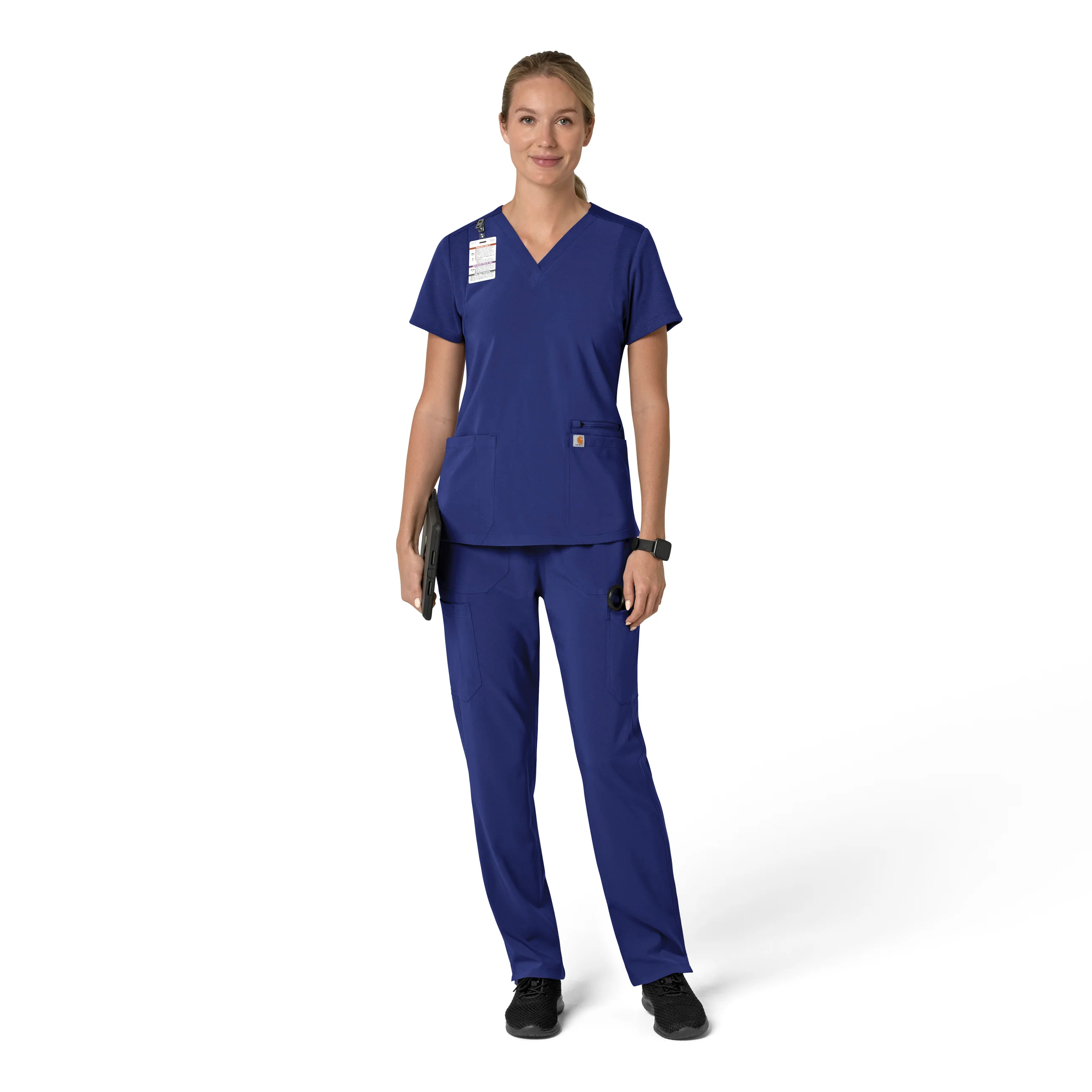 Carhartt Force Cross-Flex Women's Flex Panel V-Neck Scrub Top - Galaxy Blue - Image 3