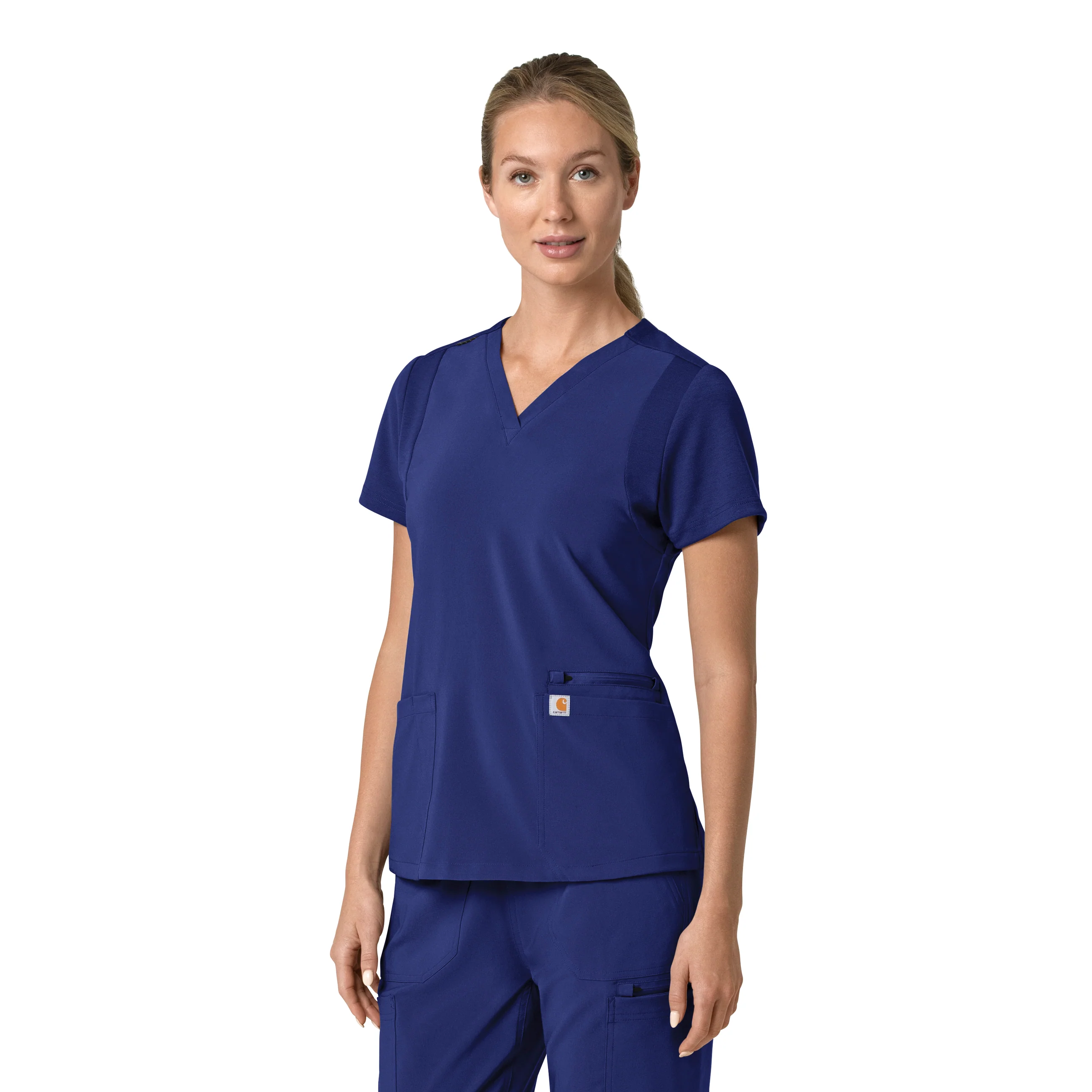 Carhartt Force Cross-Flex Women's Flex Panel V-Neck Scrub Top - Galaxy Blue - Image 4