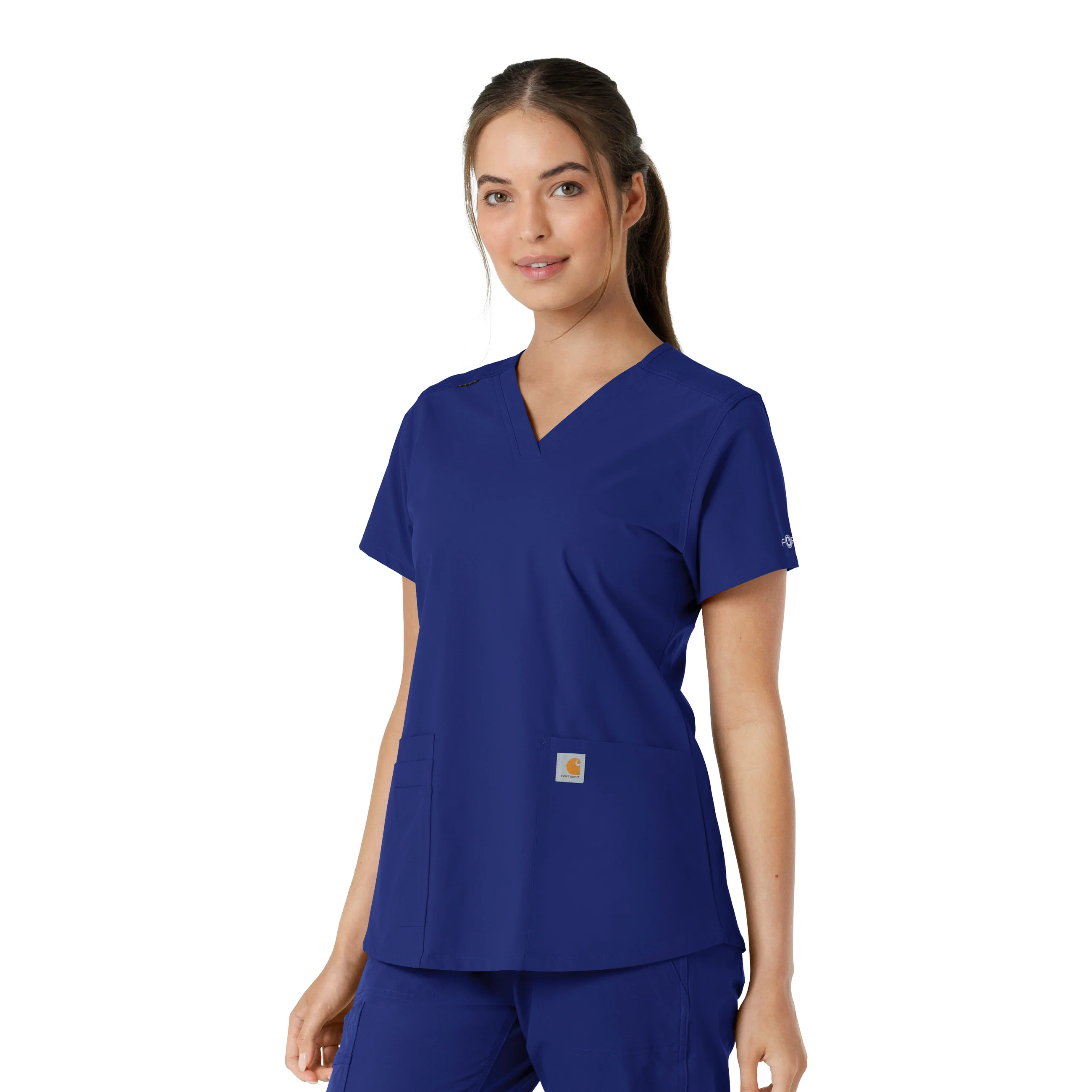 Carhartt Force Essentials Women's V-Neck Knit Panel Scrub Top - Galaxy Blue - Image 4