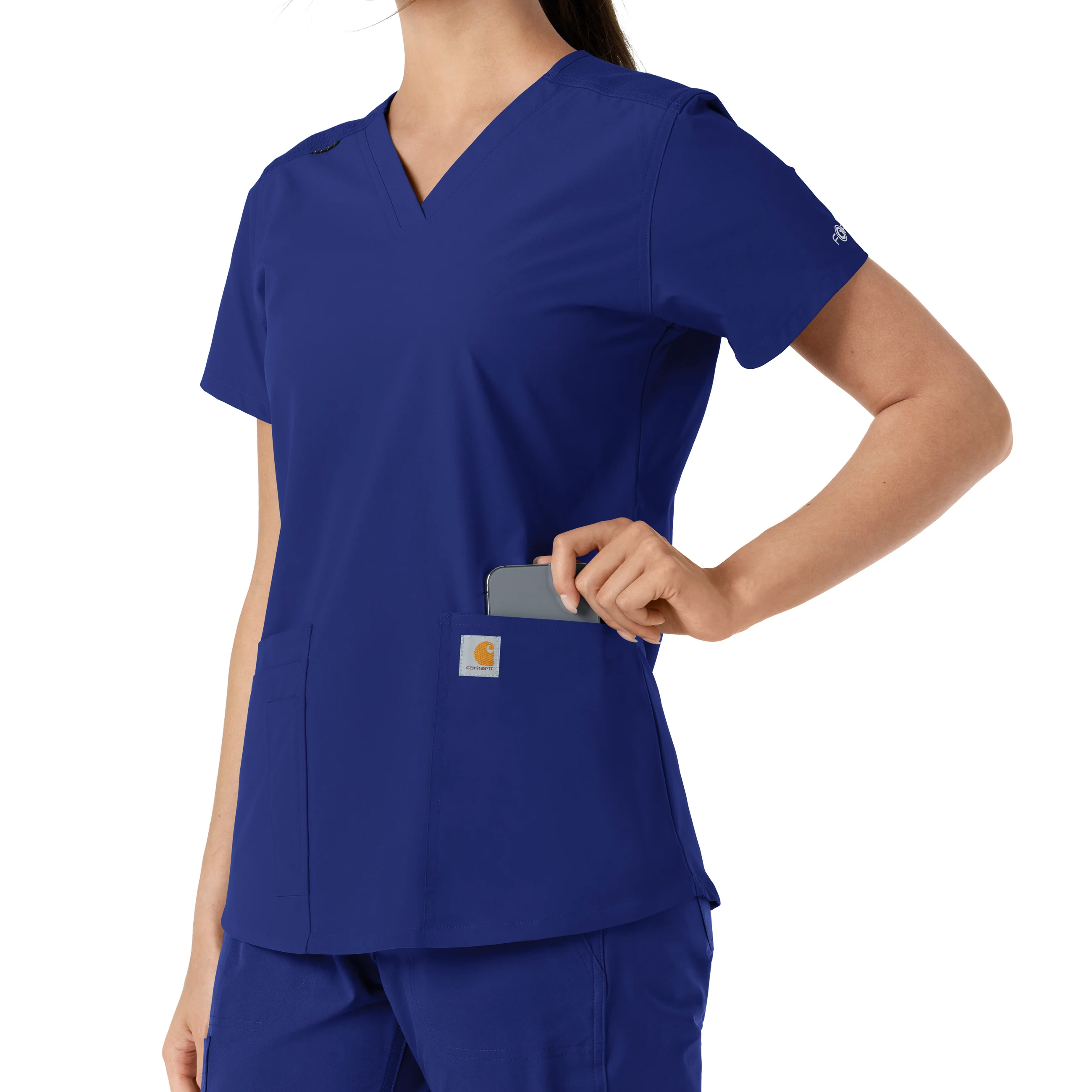 Carhartt Force Essentials Women's V-Neck Knit Panel Scrub Top - Galaxy Blue - Image 9