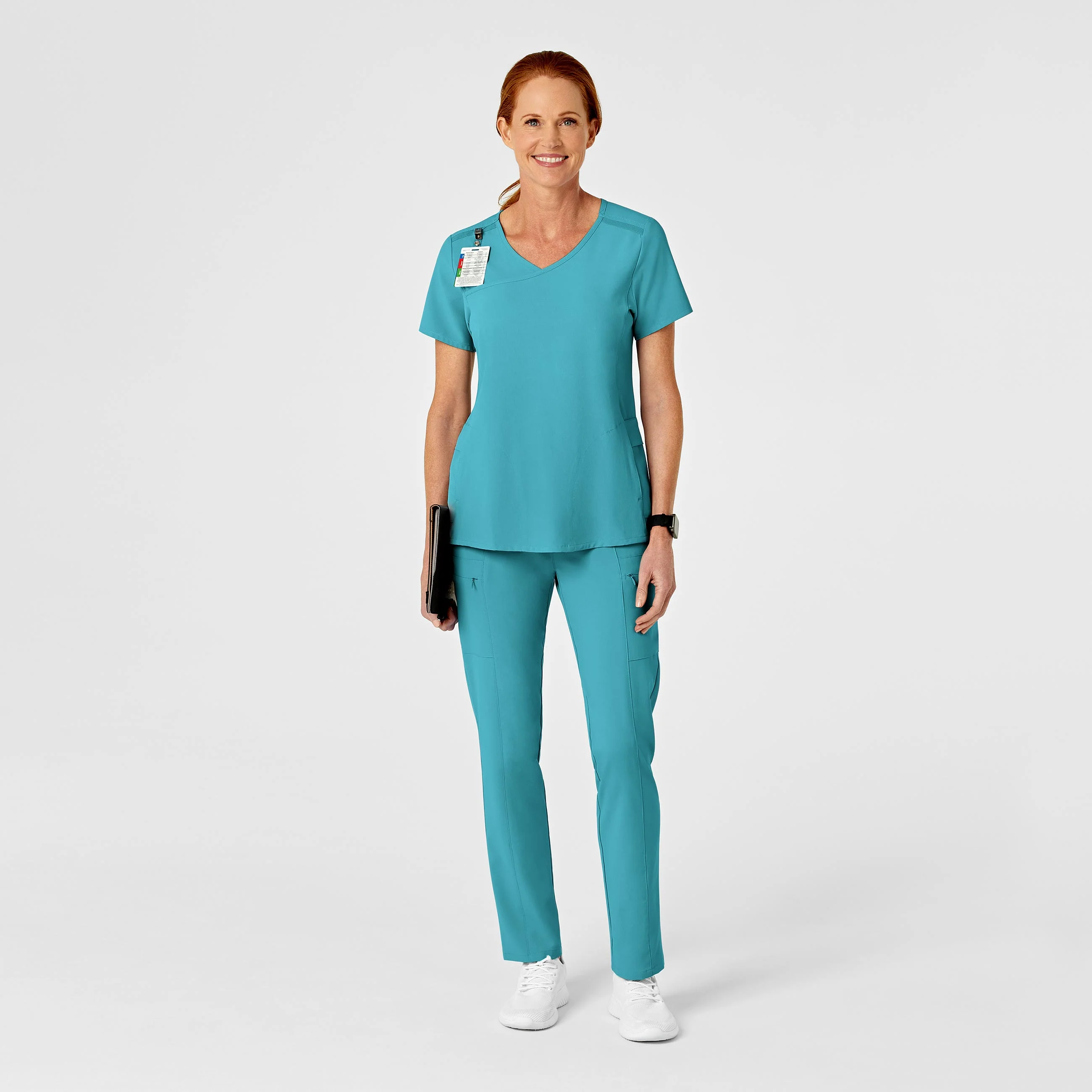 RENEW Women's High Waist Slim Leg Scrub Pant - Teal Blue - Image 3