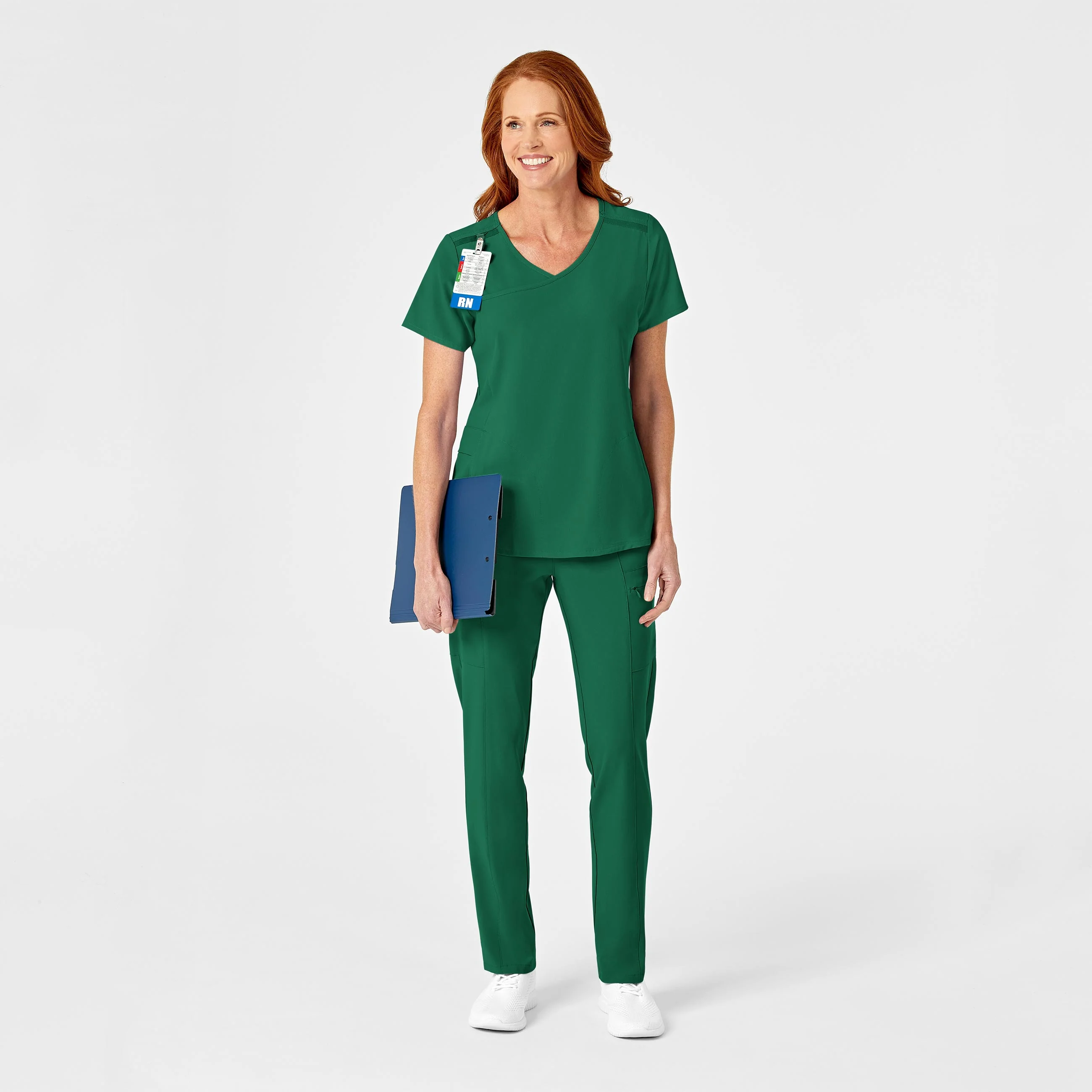 RENEW Women's Mock Wrap Scrub Top - Hunter - Image 3