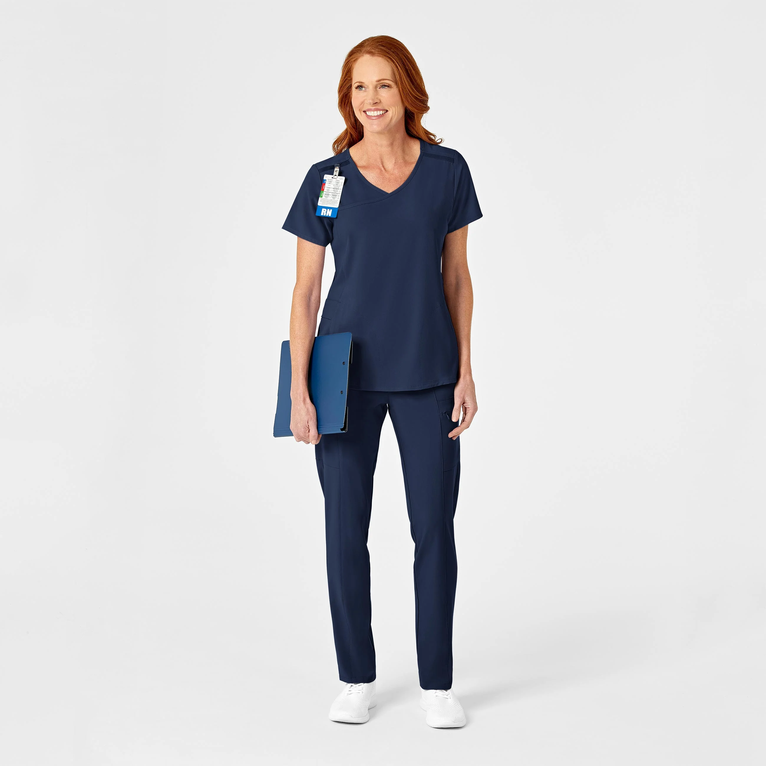 RENEW Women's Mock Wrap Scrub Top - Navy - Image 3