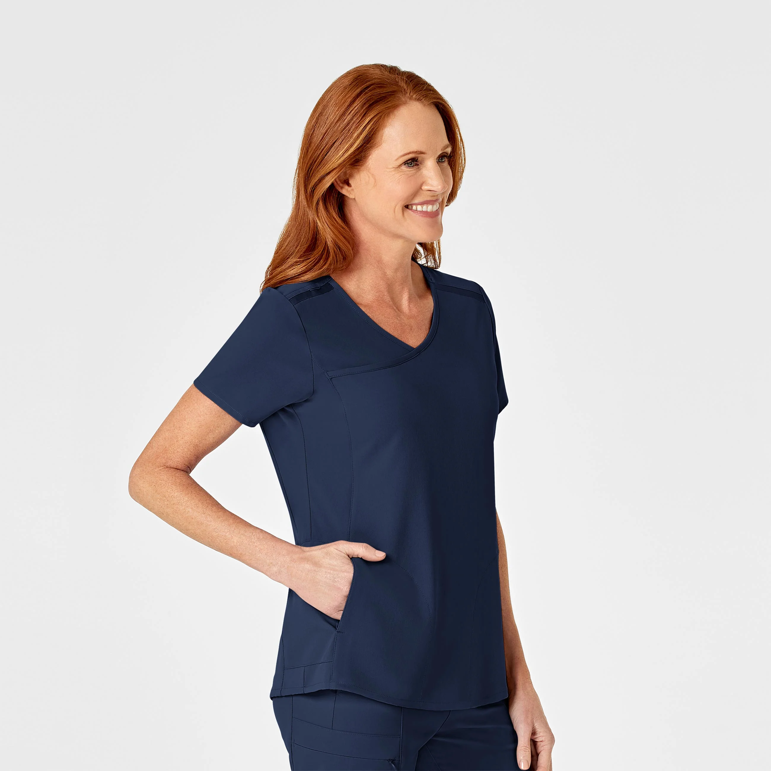 RENEW Women's Mock Wrap Scrub Top - Navy - Image 4
