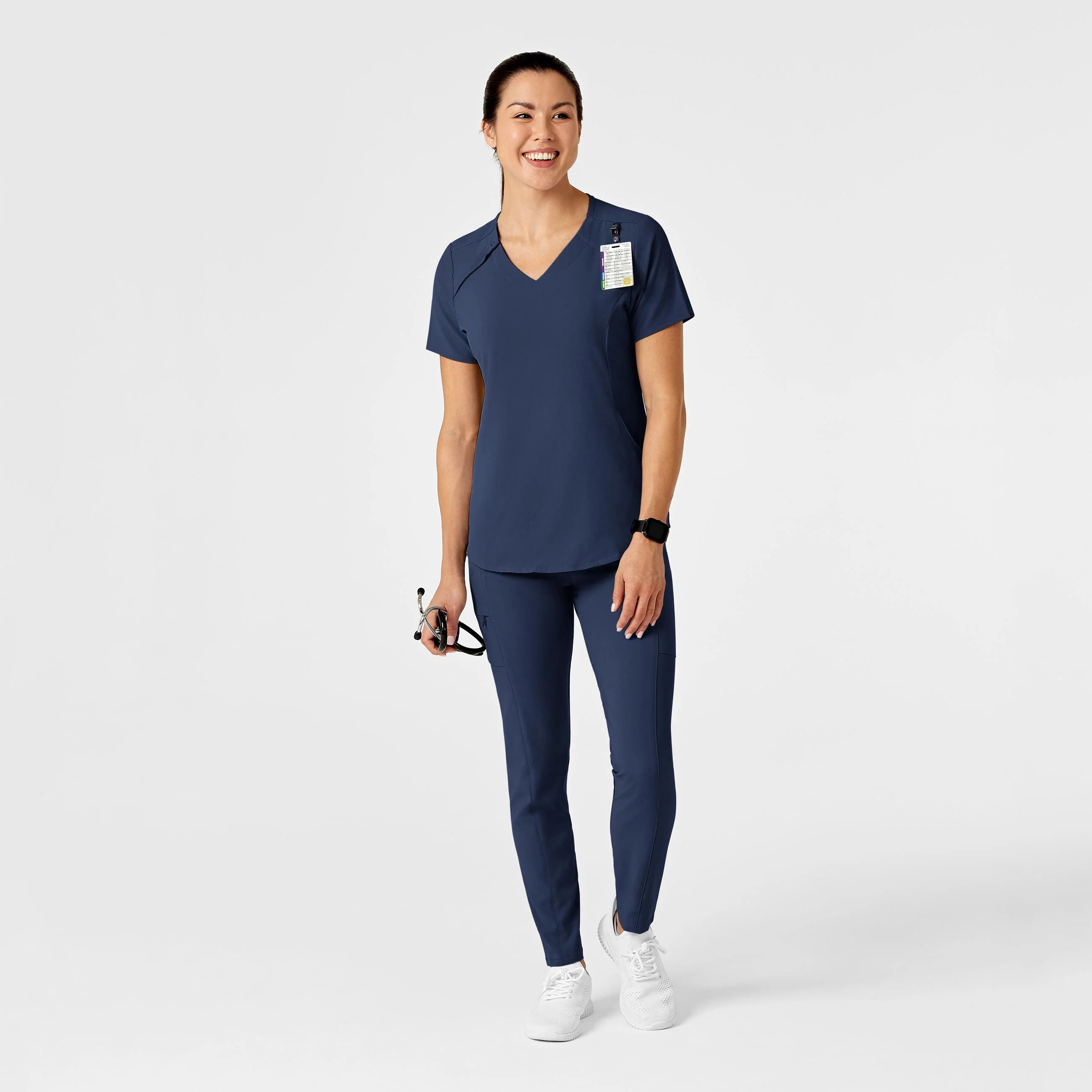 RENEW Women's Zip Accent Scrub Top - Navy - Image 3