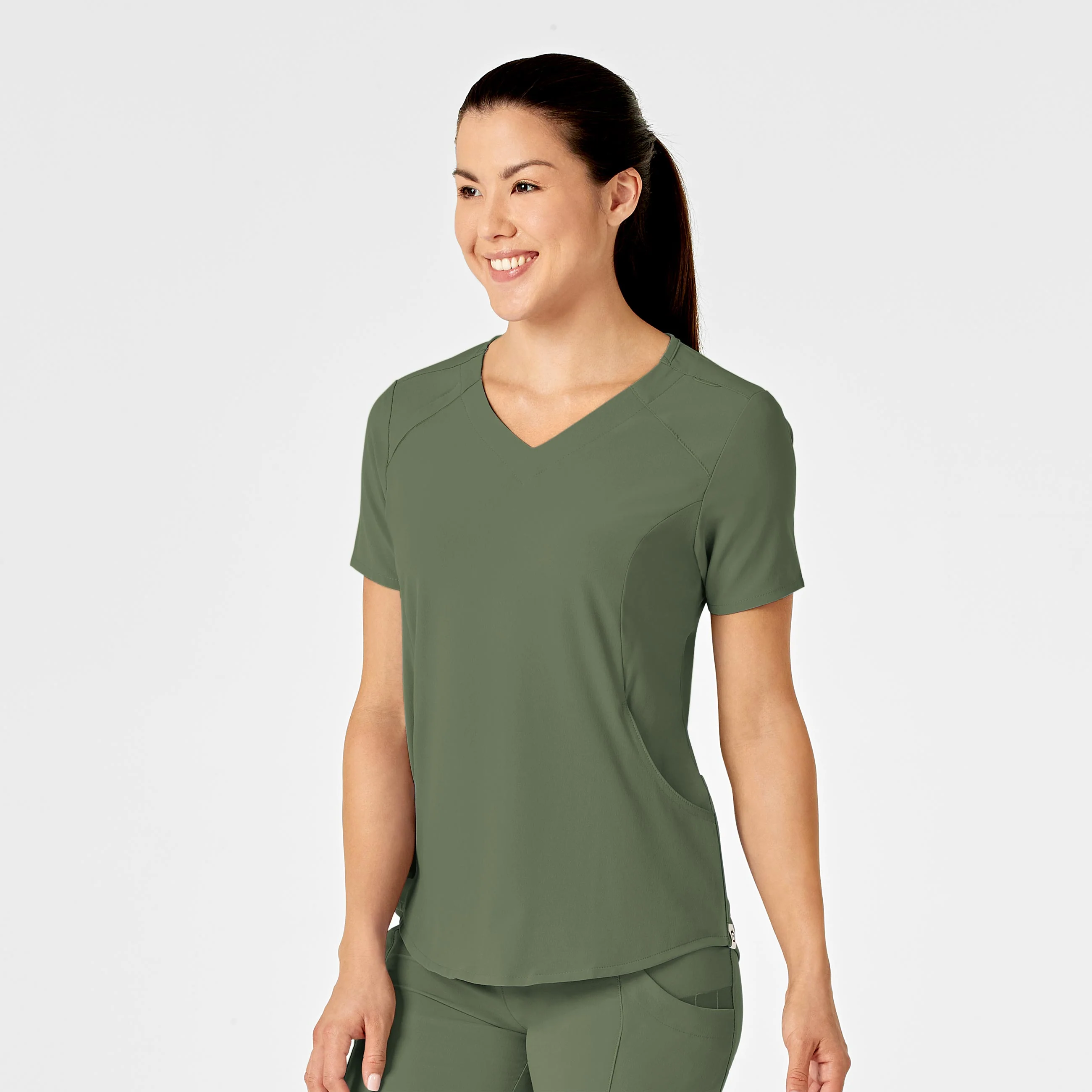 RENEW Women's Zip Accent Scrub Top - Olive - Image 4