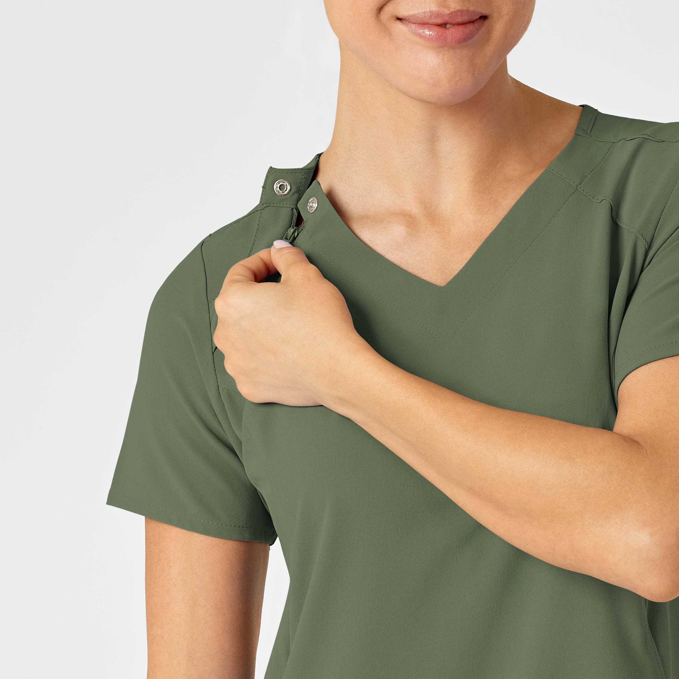 RENEW Women's Zip Accent Scrub Top - Olive - Image 6