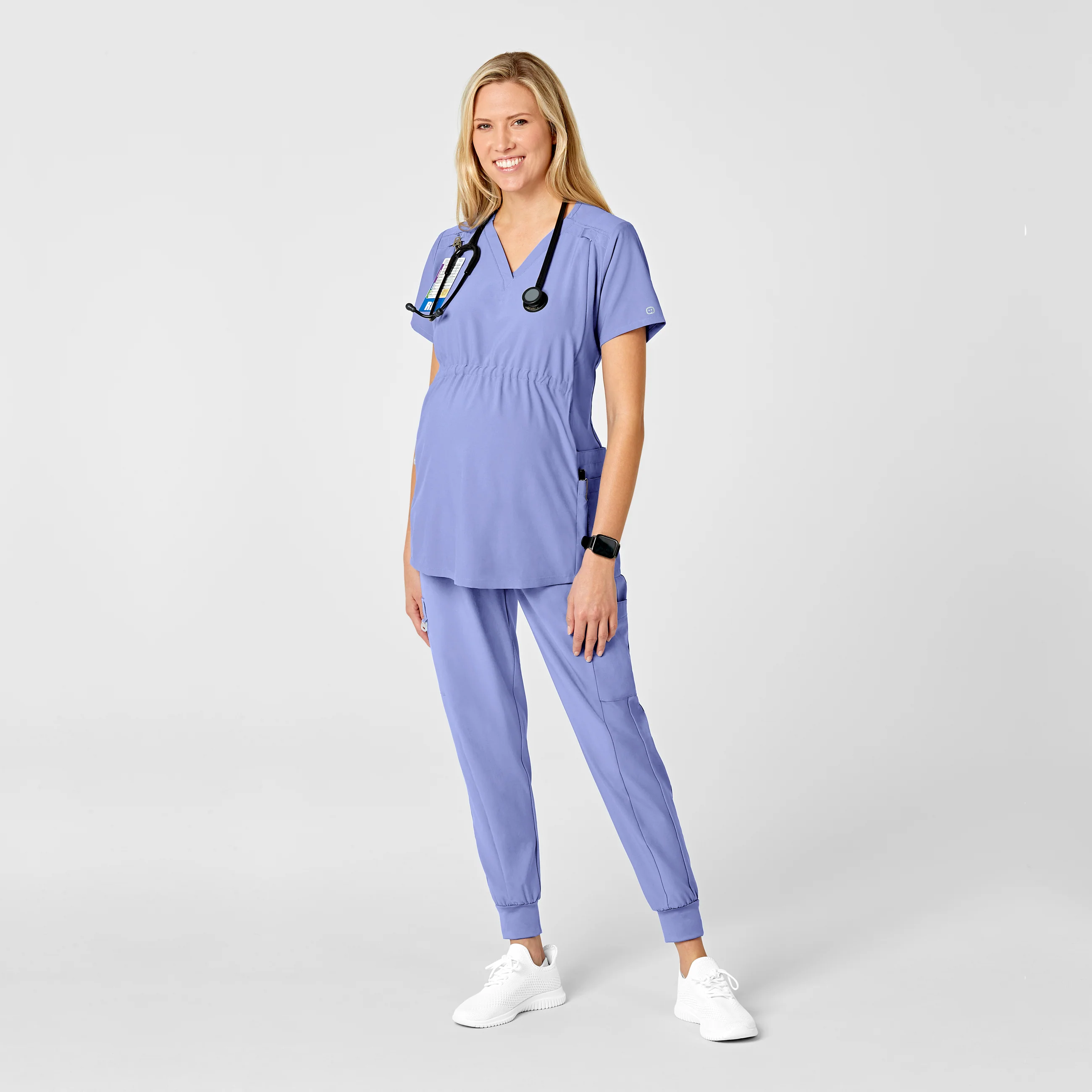 W123 Maternity Jogger Scrub Pant - Ceil Blue - Image 3
