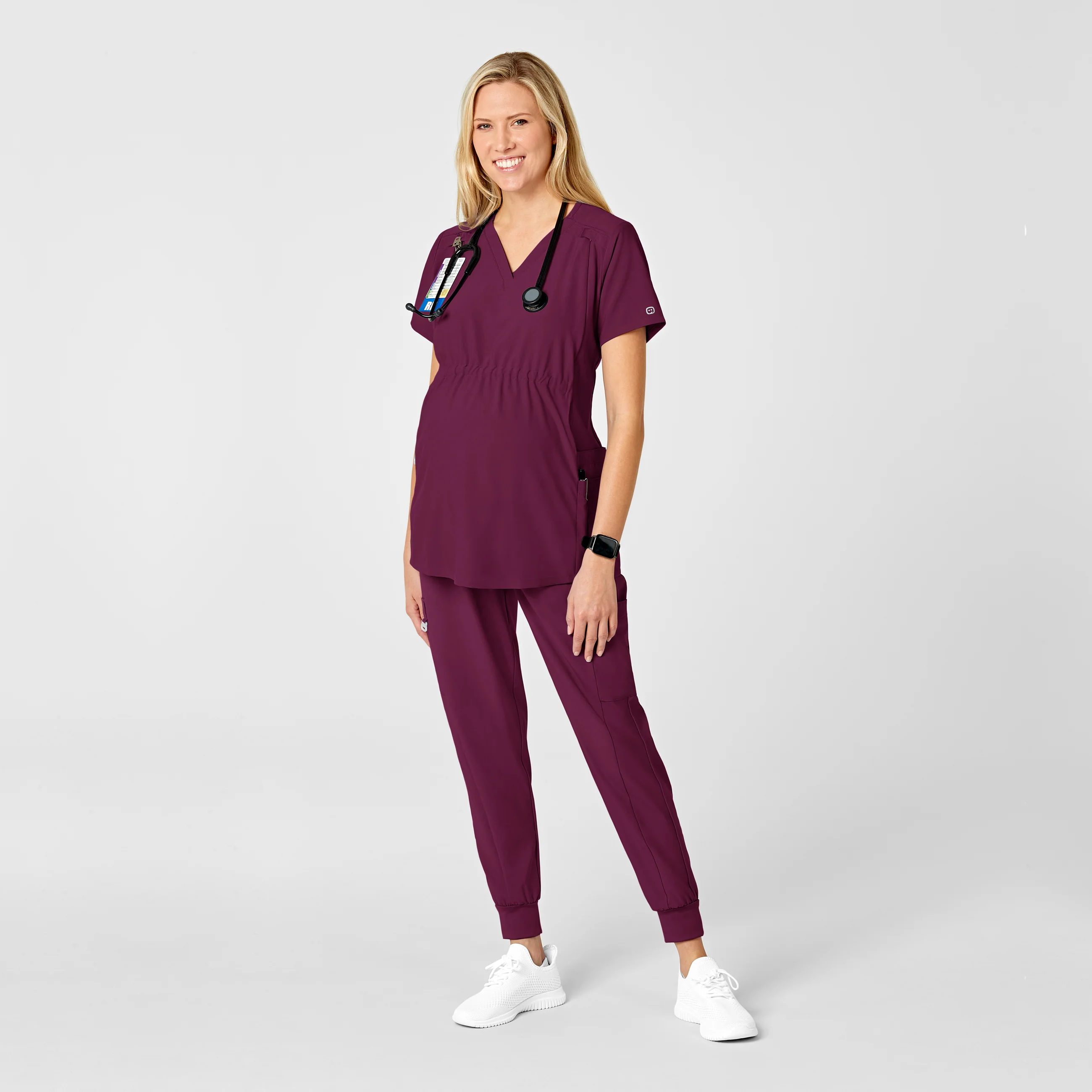 W123 Maternity Jogger Scrub Pant - Wine - Image 3