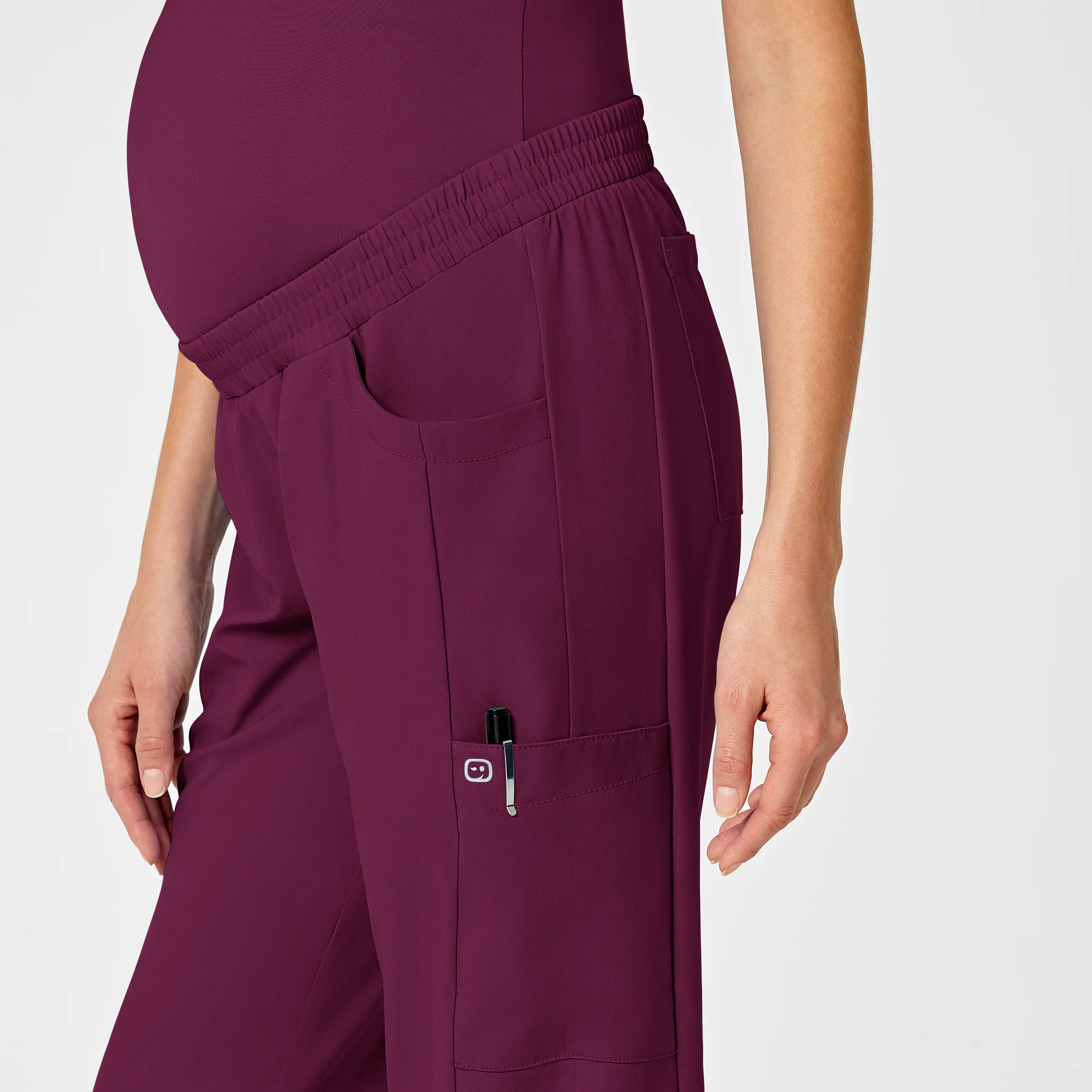 W123 Maternity Jogger Scrub Pant - Wine - Image 4