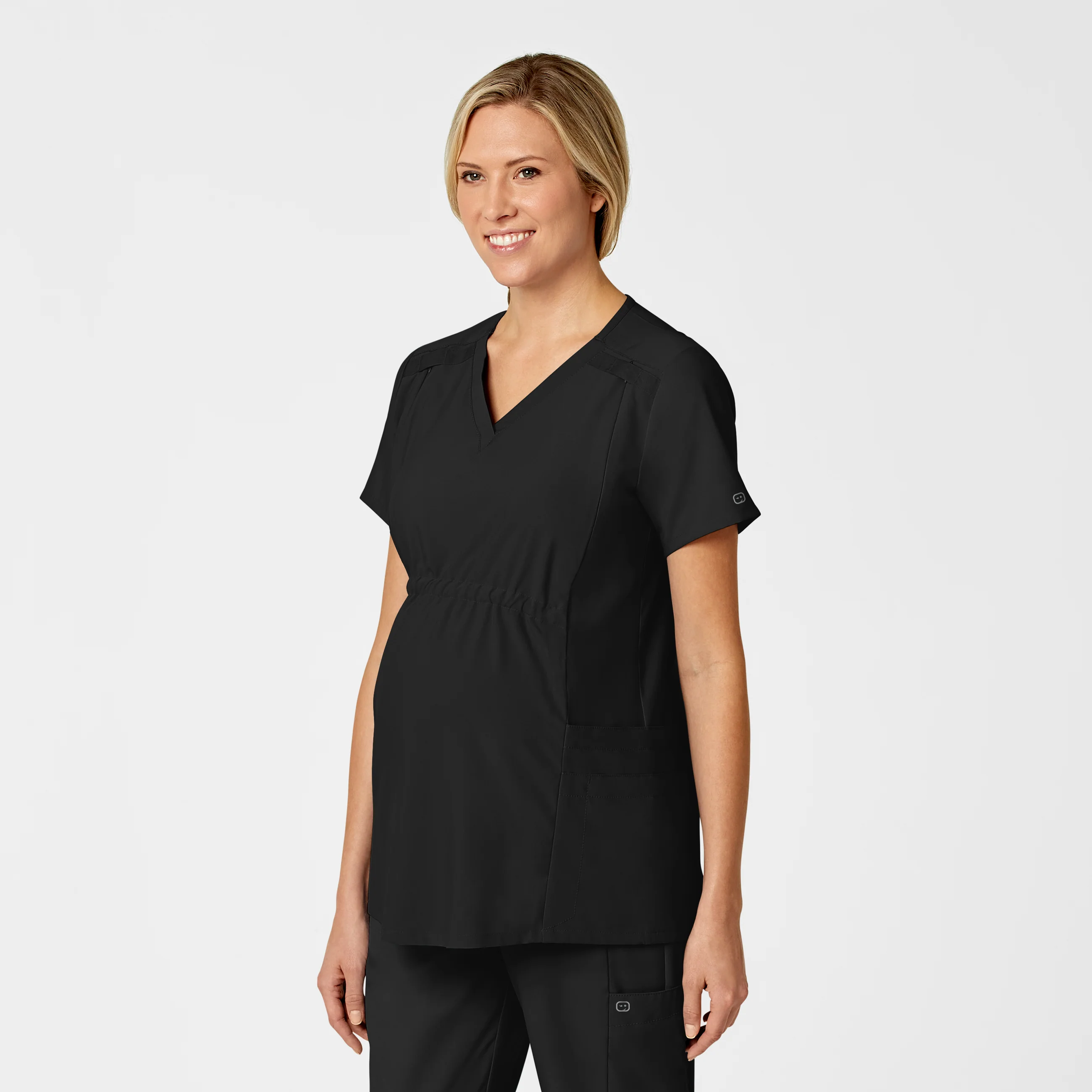 W123 Maternity V-Neck Scrub Top - Black - Image 4