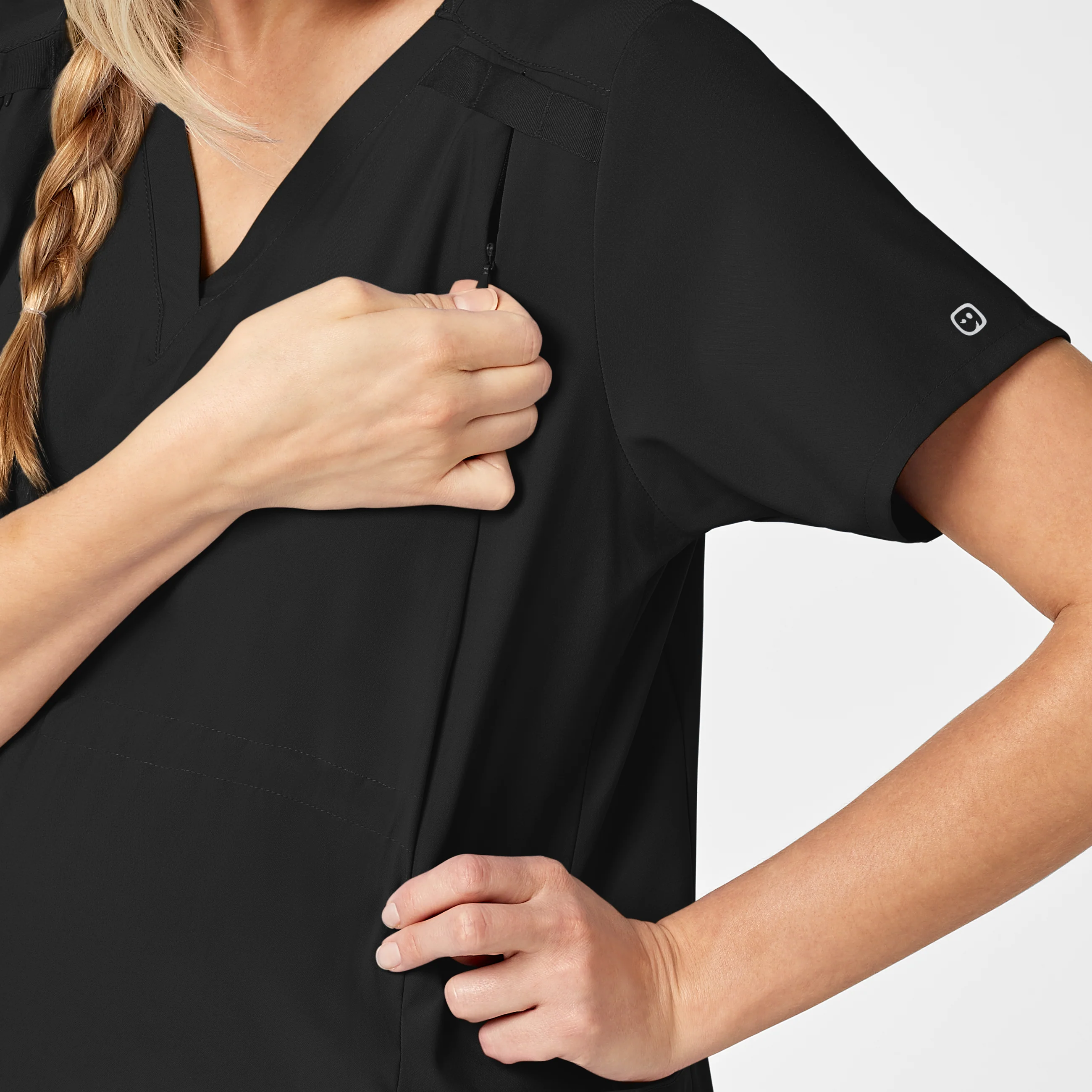 W123 Maternity V-Neck Scrub Top - Black - Image 6
