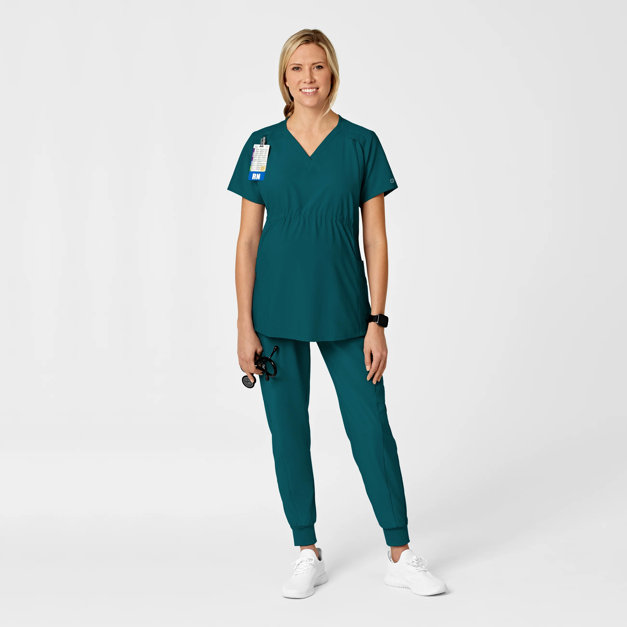 W123 Maternity V-Neck Scrub Top - Caribbean - Image 3