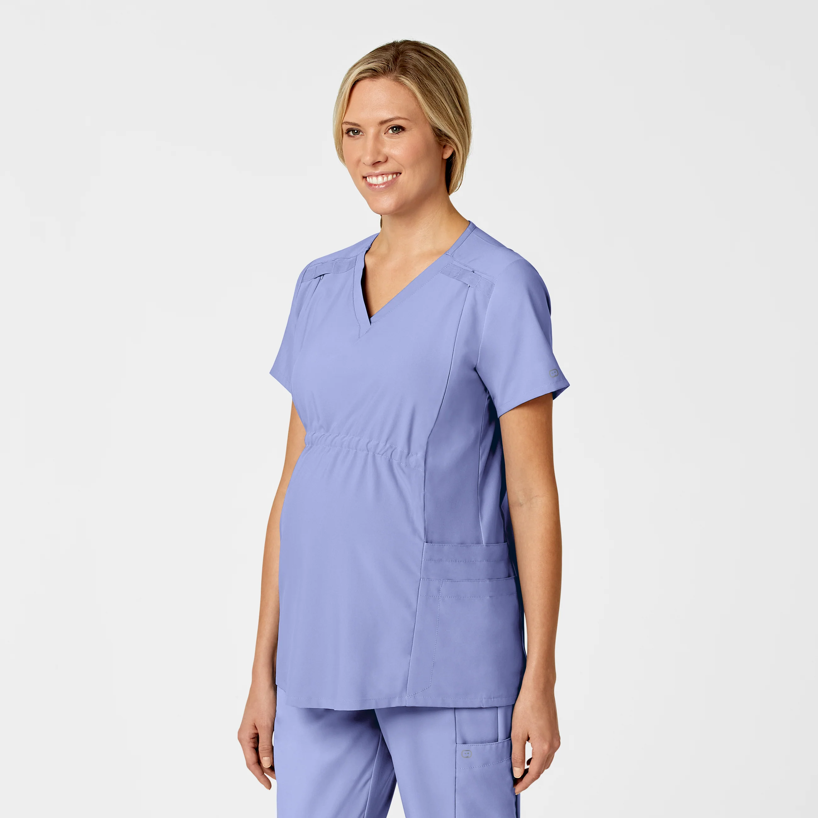 W123 Maternity V-Neck Scrub Top - Ceil Blue - Image 4
