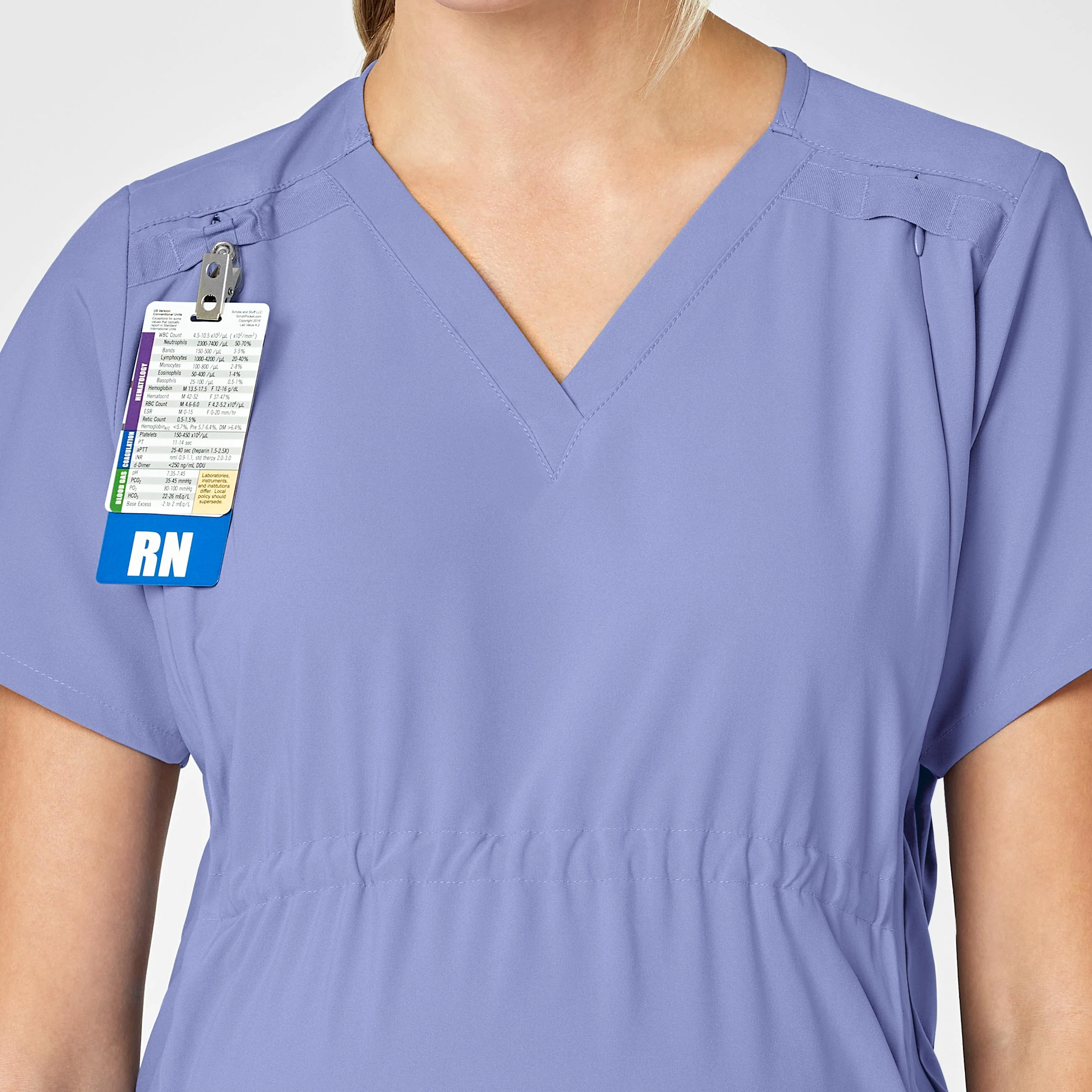 W123 Maternity V-Neck Scrub Top - Ceil Blue - Image 5