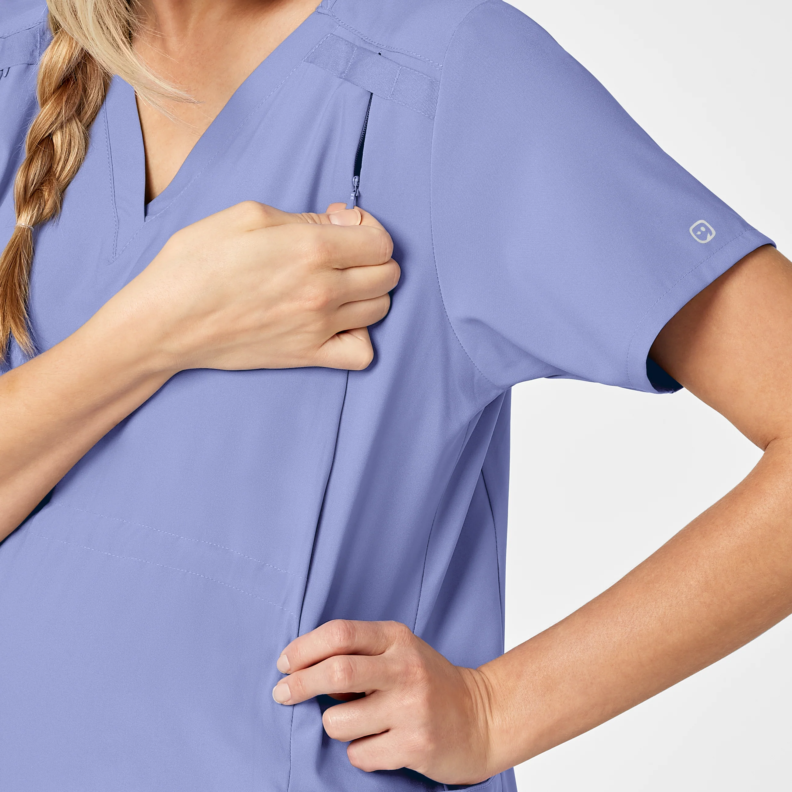 W123 Maternity V-Neck Scrub Top - Ceil Blue - Image 6