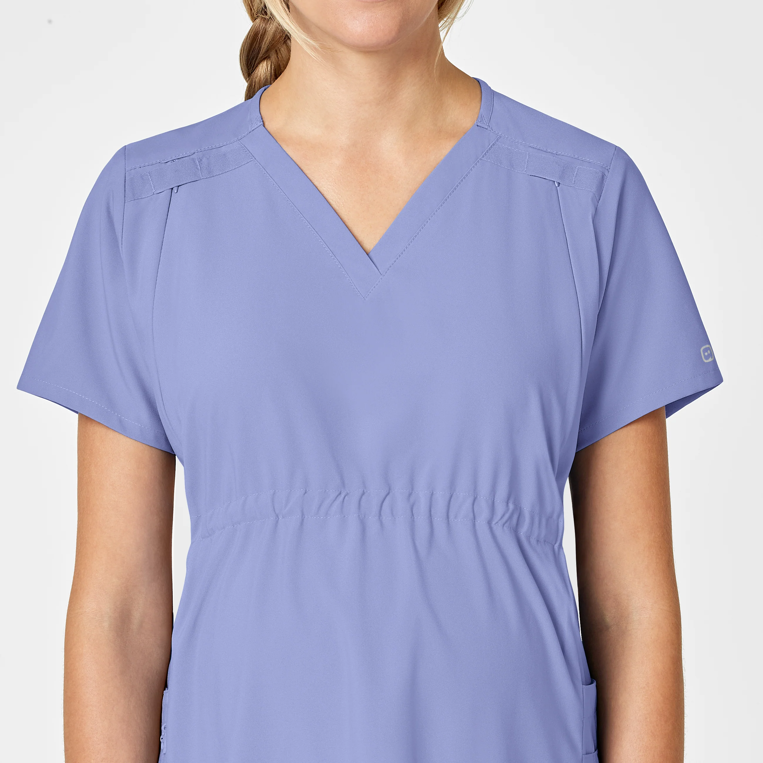 W123 Maternity V-Neck Scrub Top - Ceil Blue - Image 8