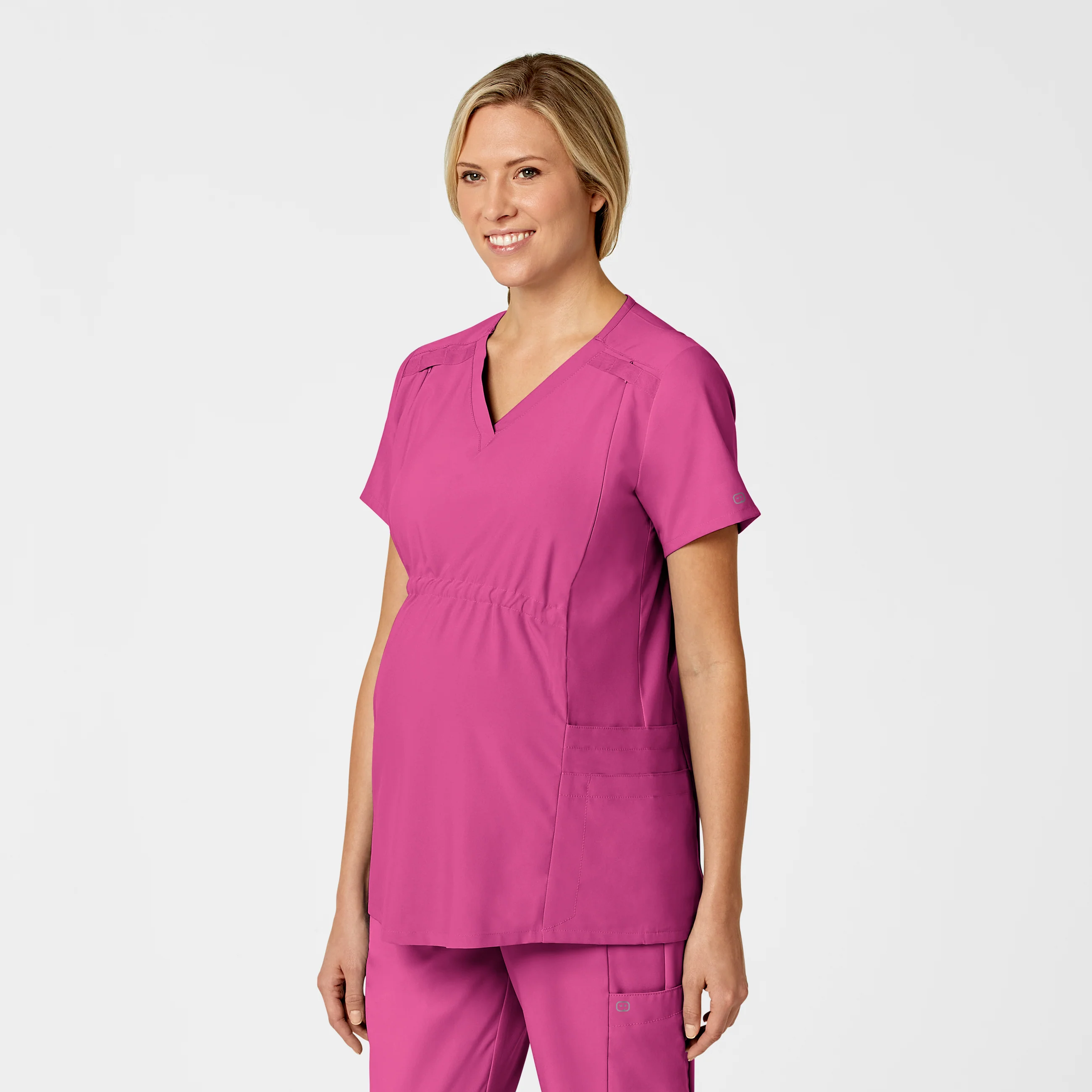 W123 Maternity V-Neck Scrub Top - Hot Pink - Image 4