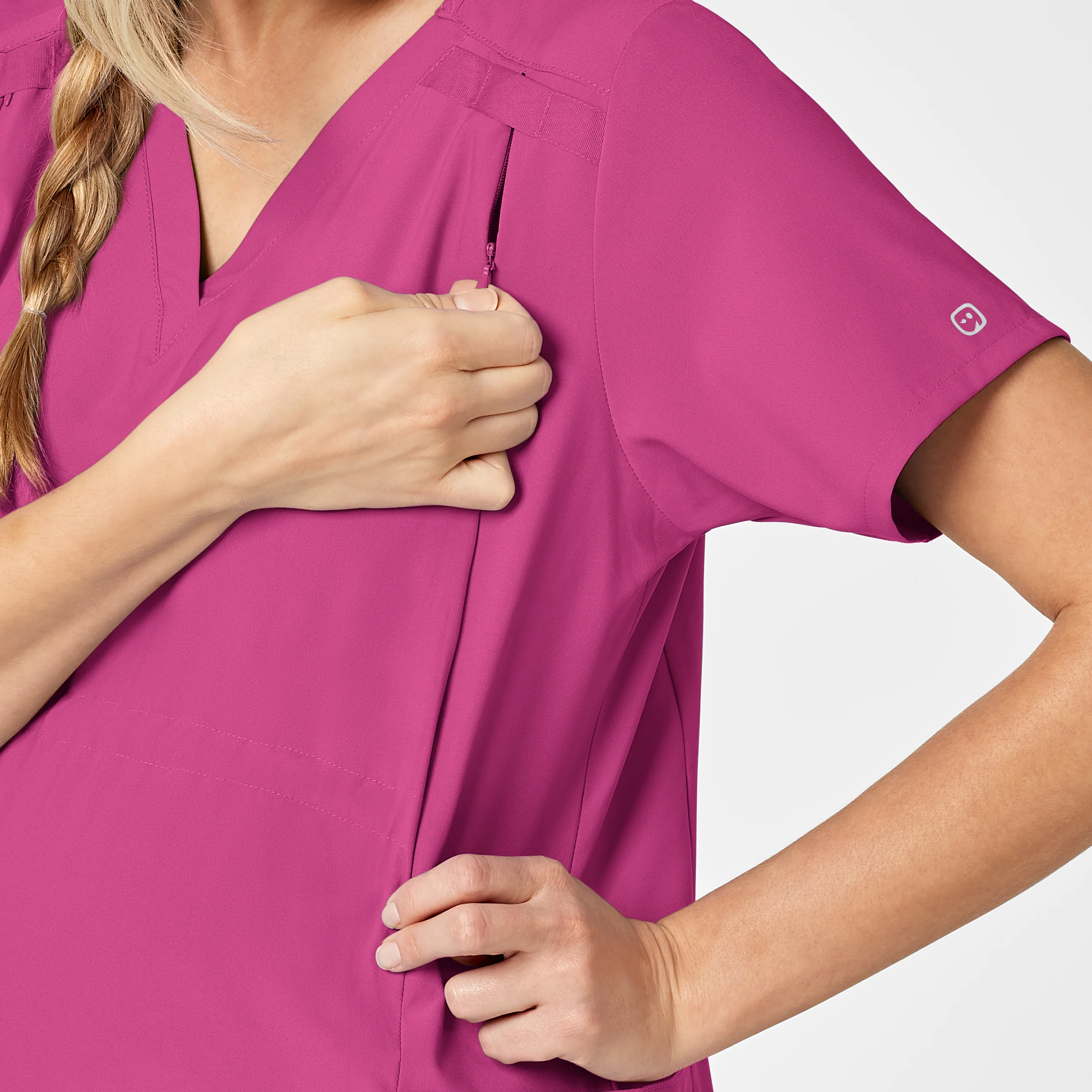 W123 Maternity V-Neck Scrub Top - Hot Pink - Image 6