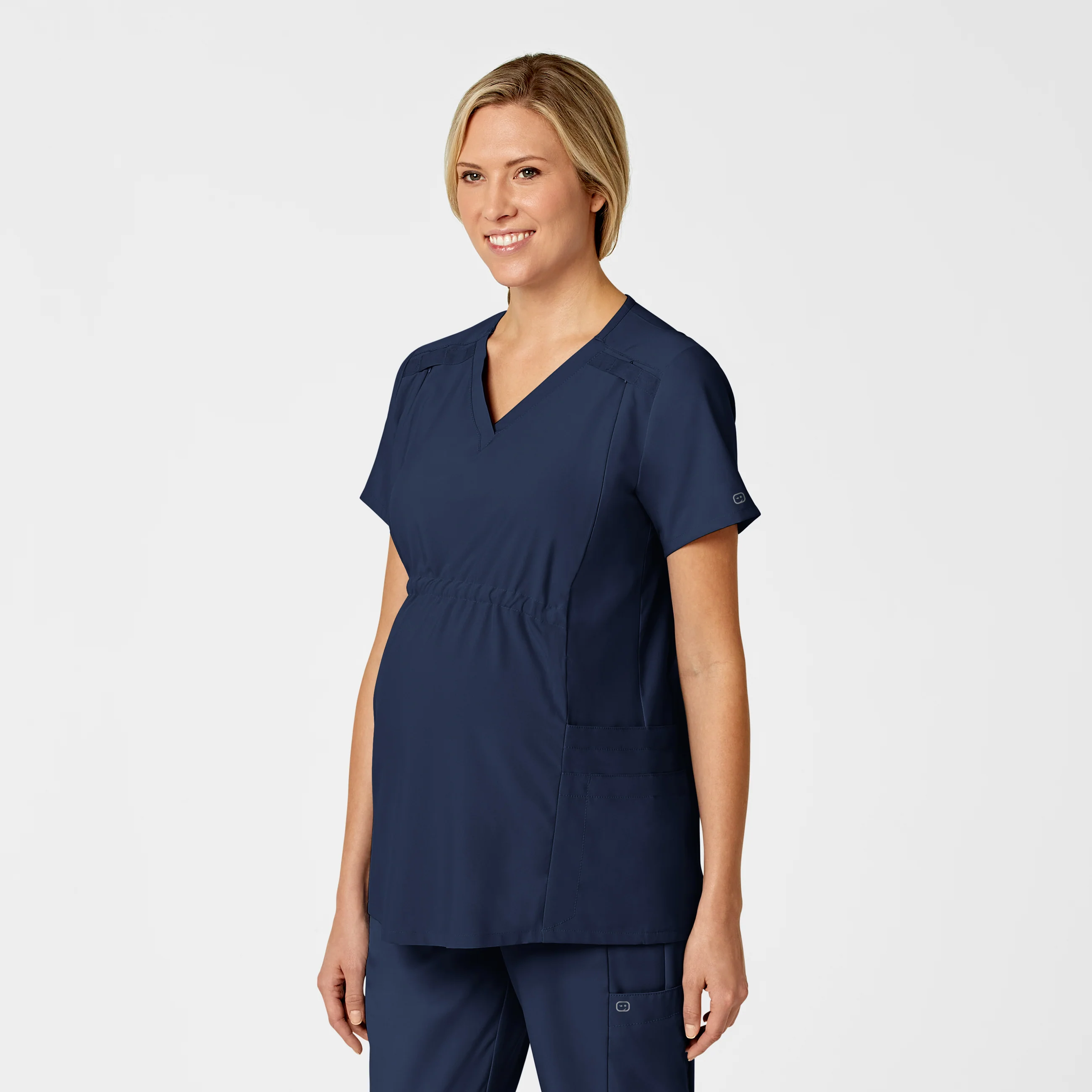 W123 Maternity V-Neck Scrub Top - Navy - Image 4