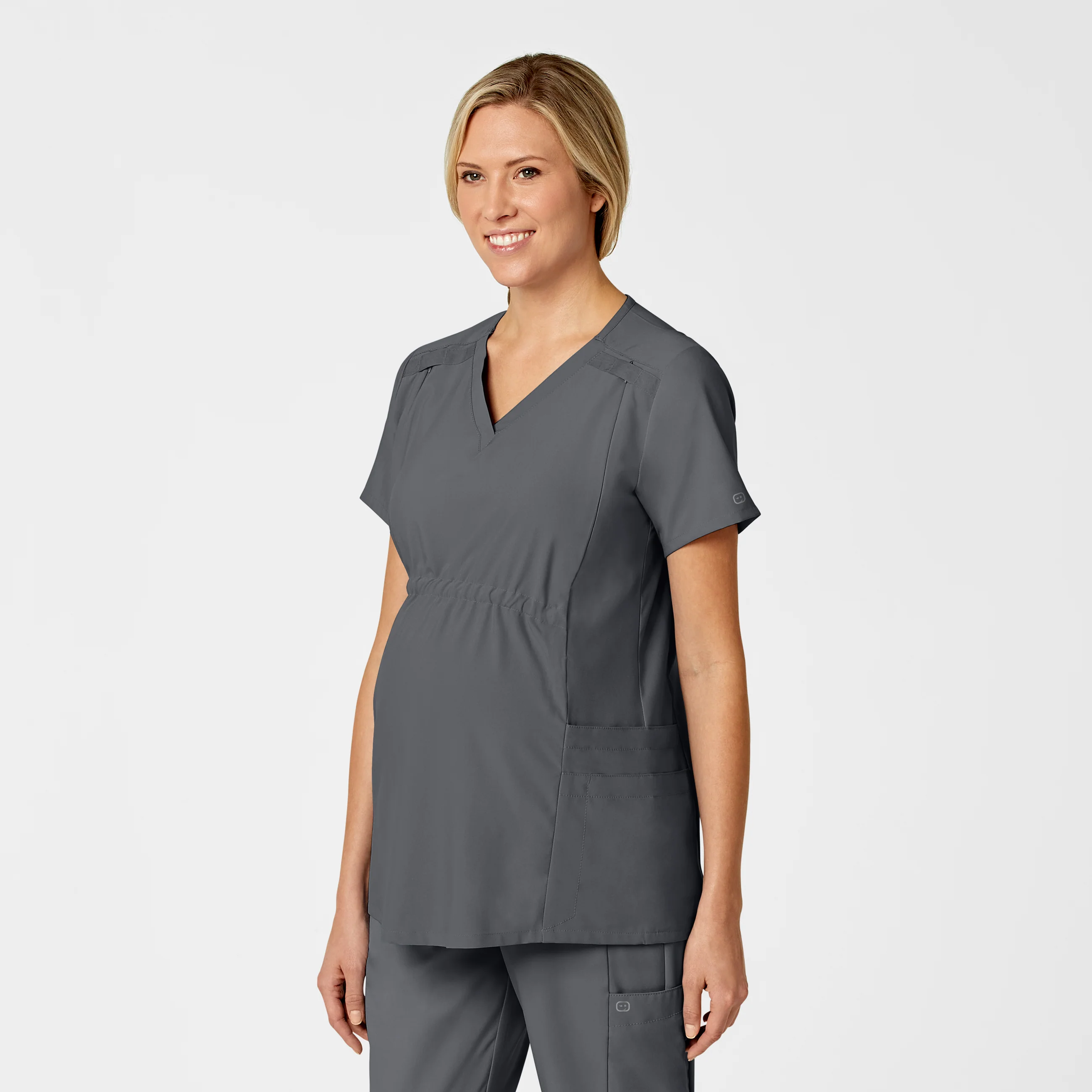 W123 Maternity V-Neck Scrub Top - Pewter - Image 4