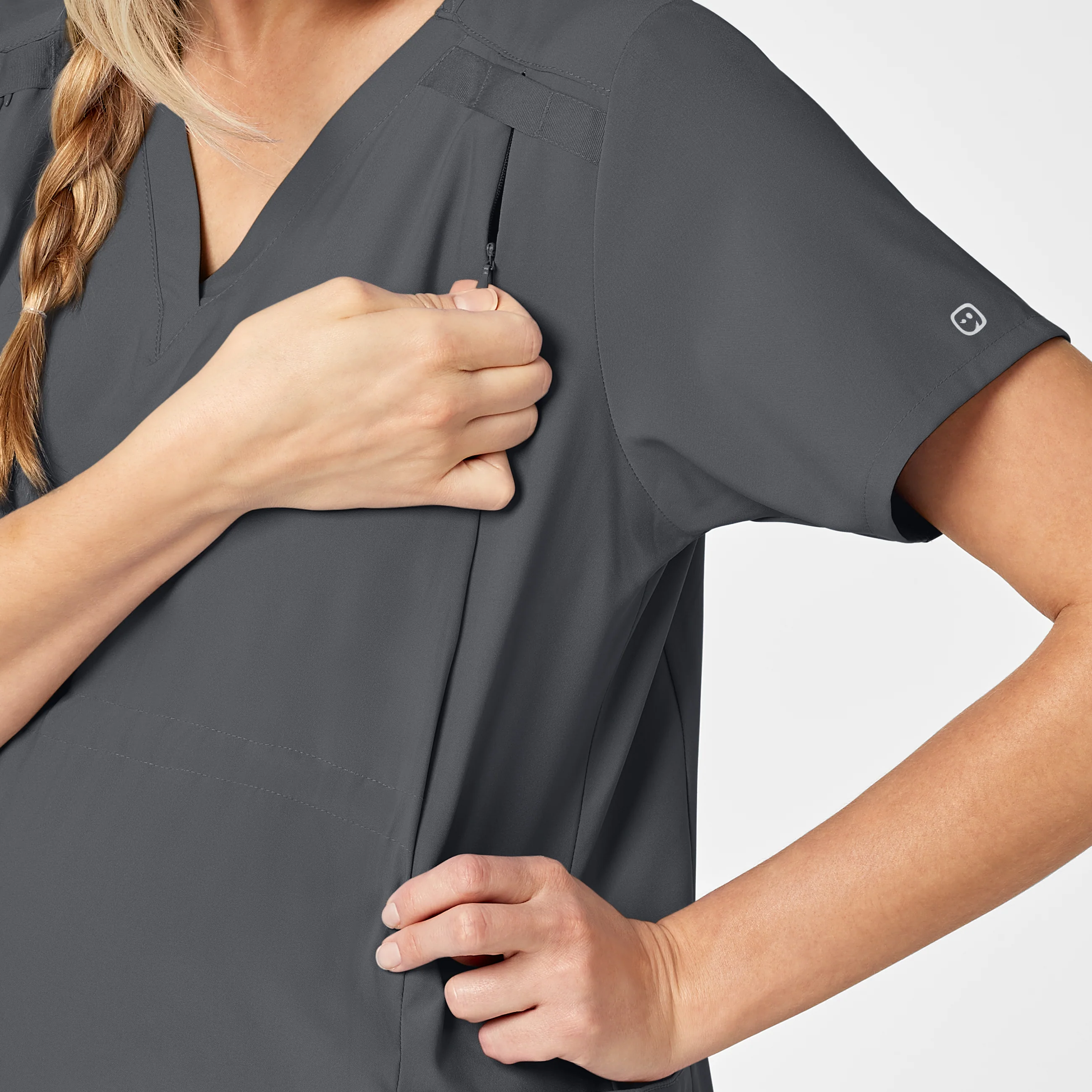 W123 Maternity V-Neck Scrub Top - Pewter - Image 6