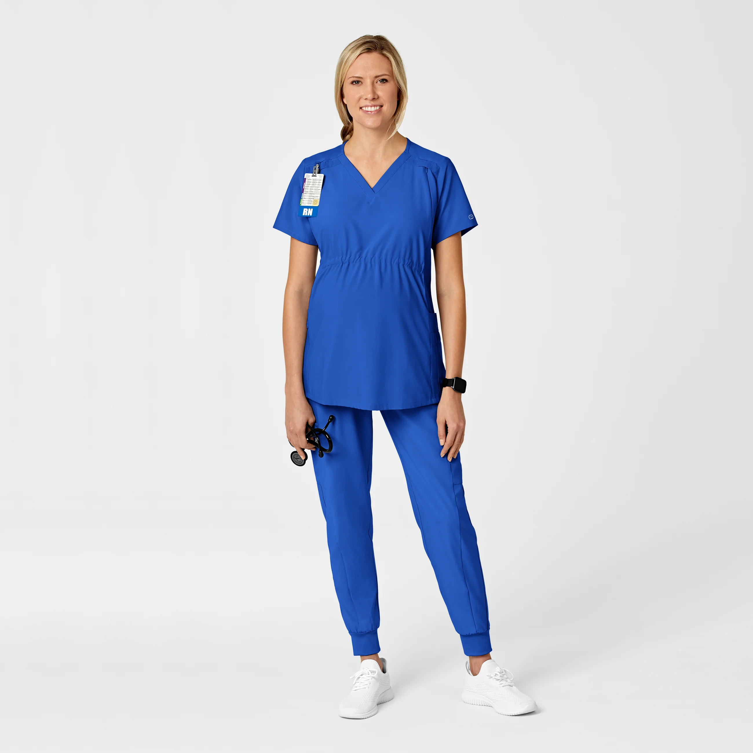 W123 Maternity V-Neck Scrub Top - Royal - Image 3