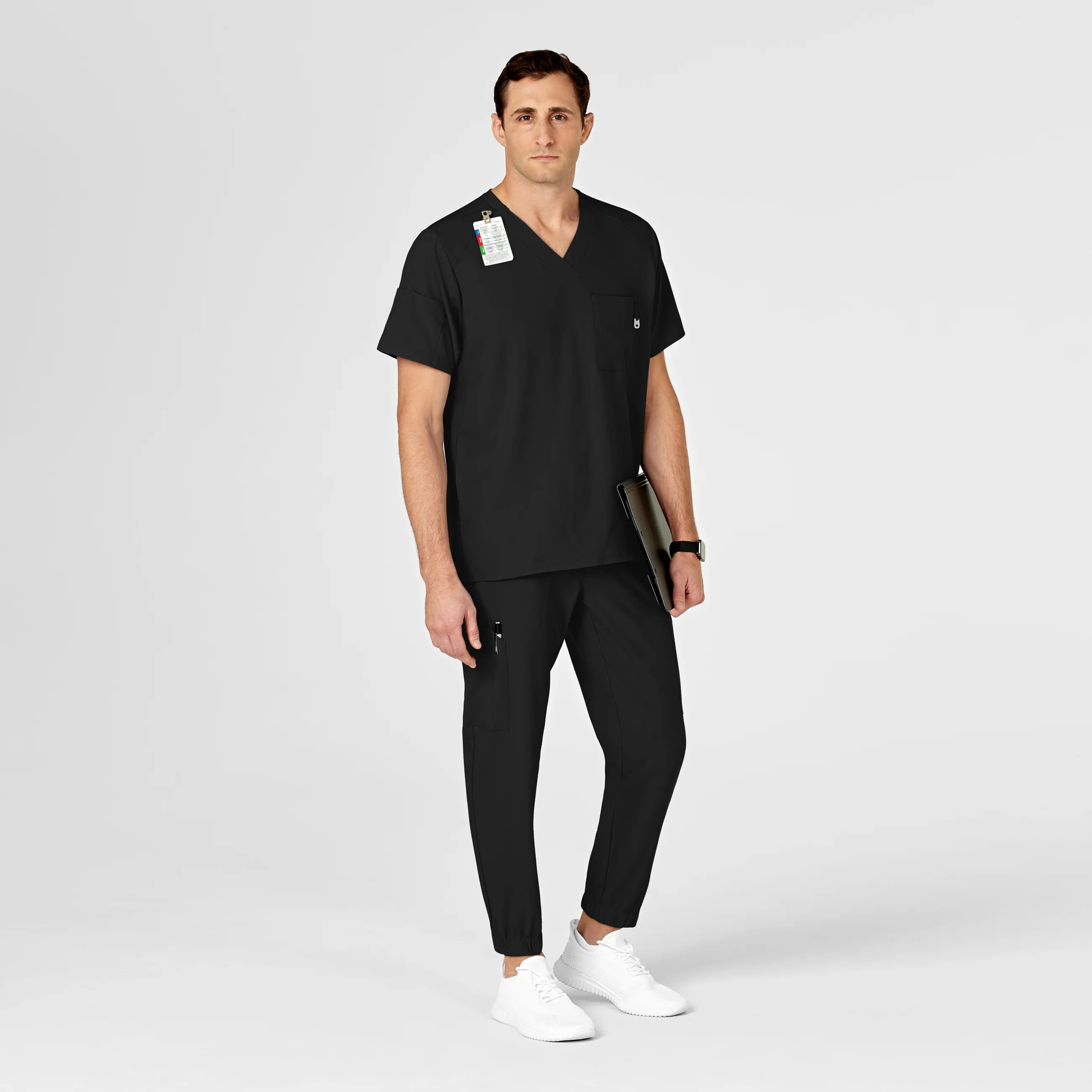 W123 Men's Cargo Jogger Scrub Pant - Black - Image 3