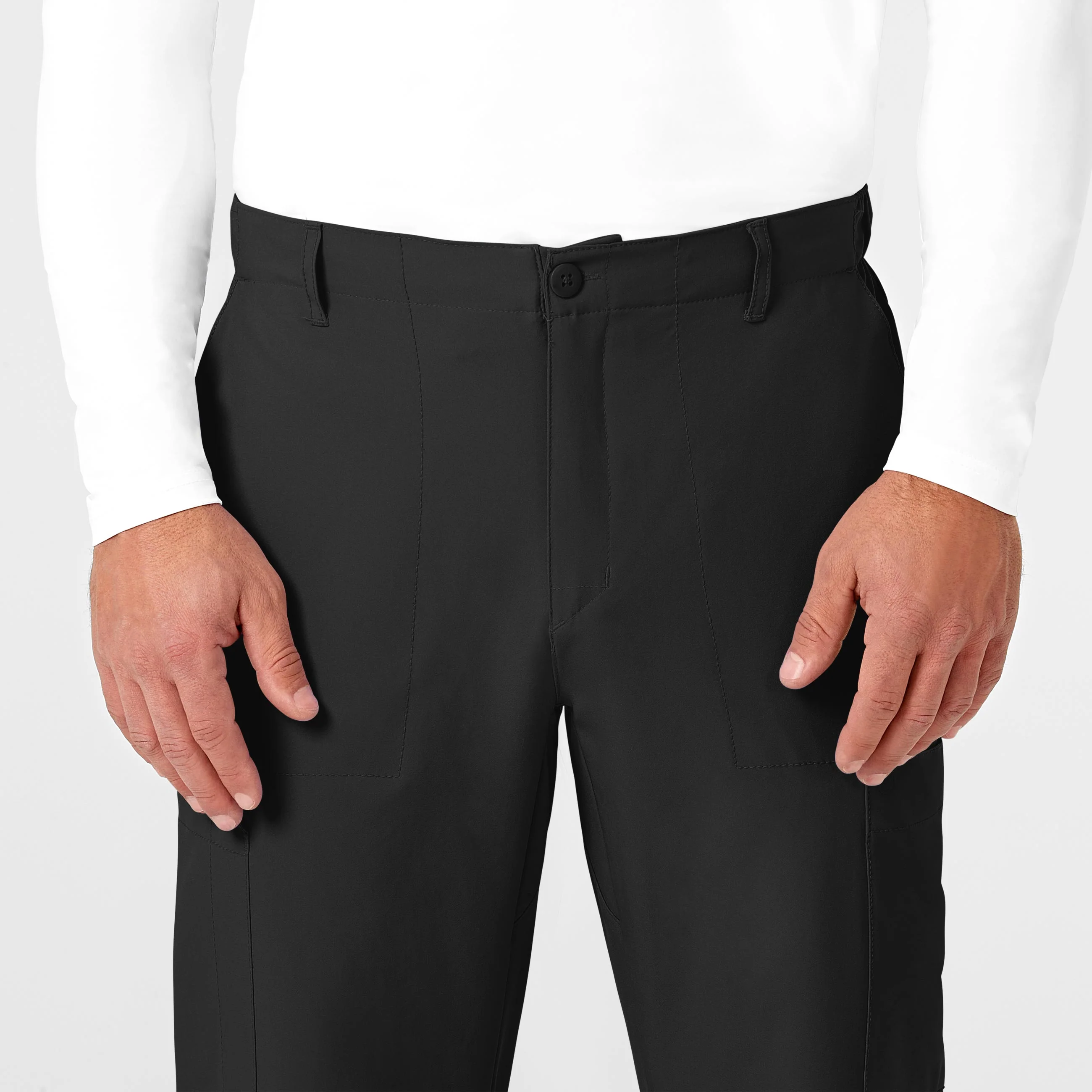 W123 Men's Flat Front Cargo Scrub Pant - Black - Image 5