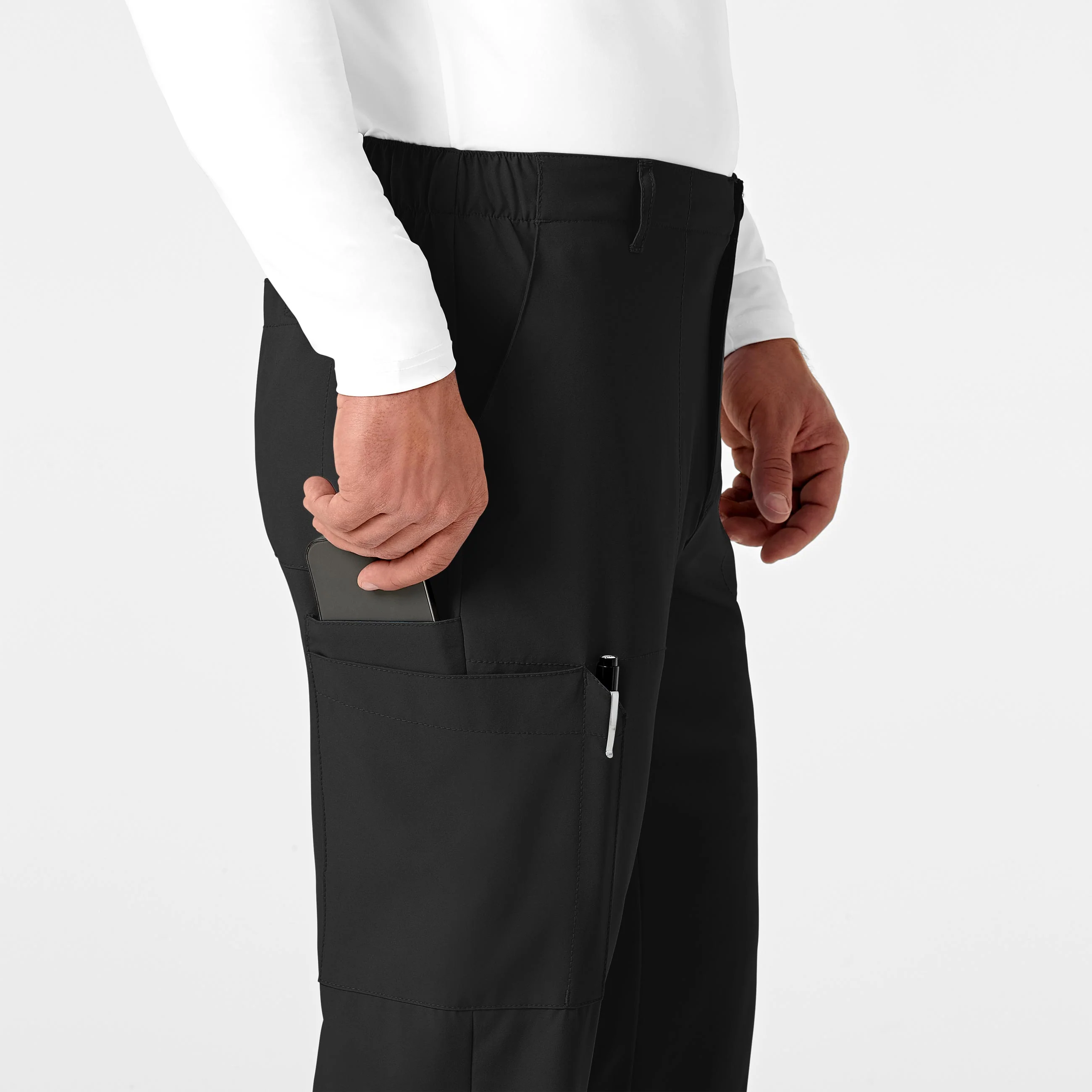 W123 Men's Flat Front Cargo Scrub Pant - Black - Image 6