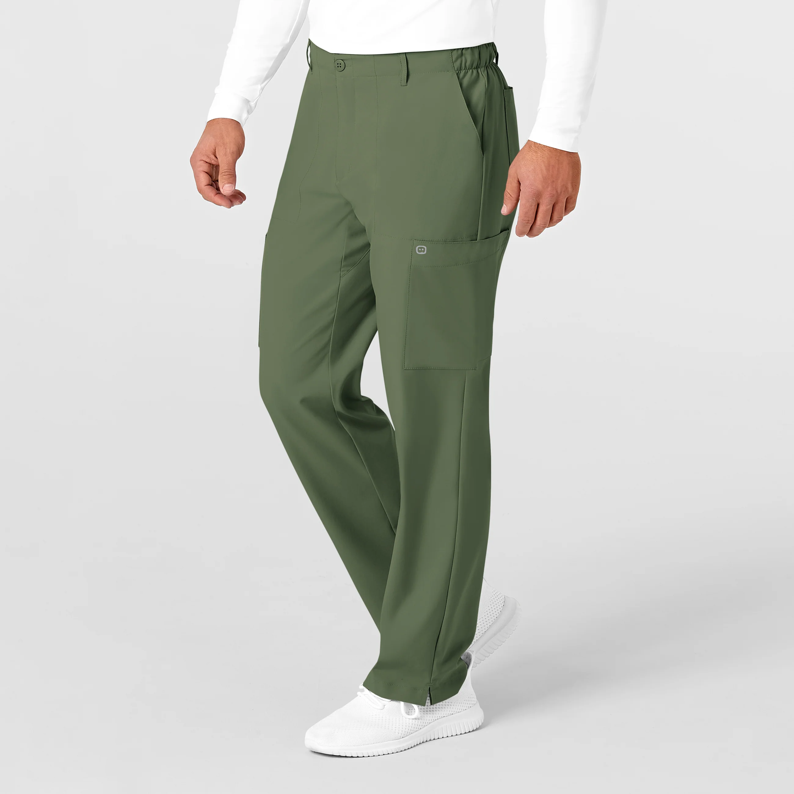 W123 Men's Flat Front Cargo Scrub Pant - Olive - Image 4