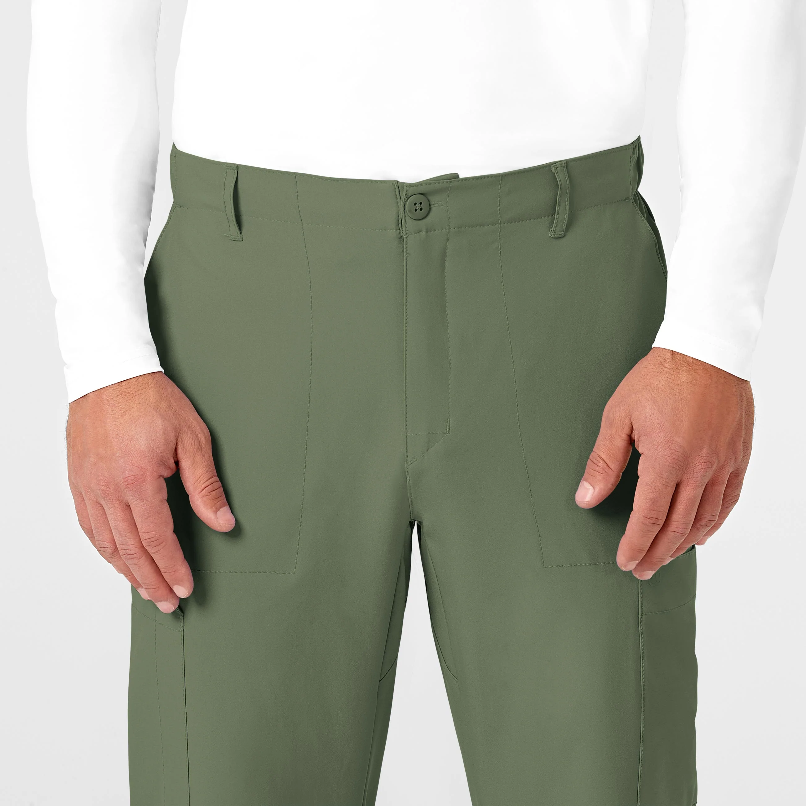 W123 Men's Flat Front Cargo Scrub Pant - Olive - Image 5
