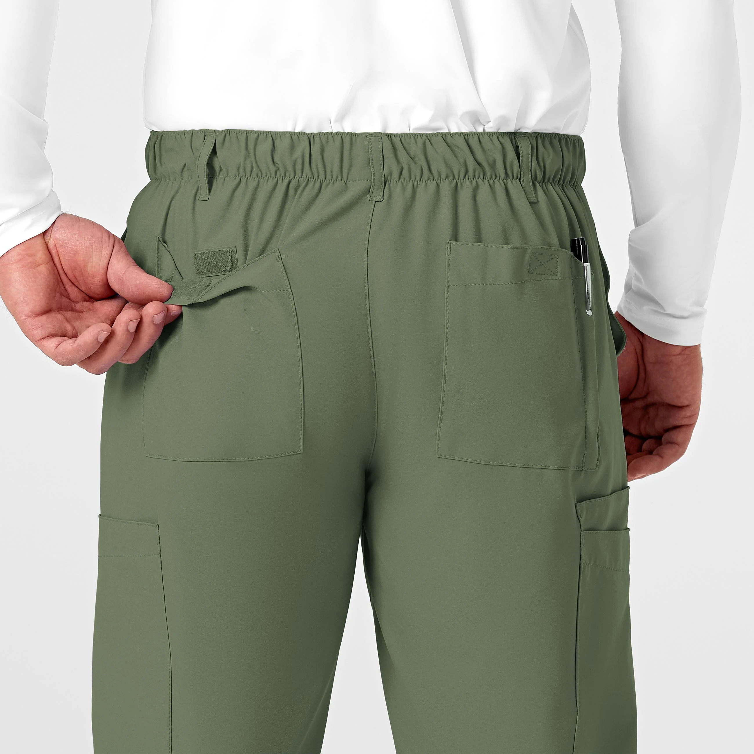 W123 Men's Flat Front Cargo Scrub Pant - Olive - Image 9