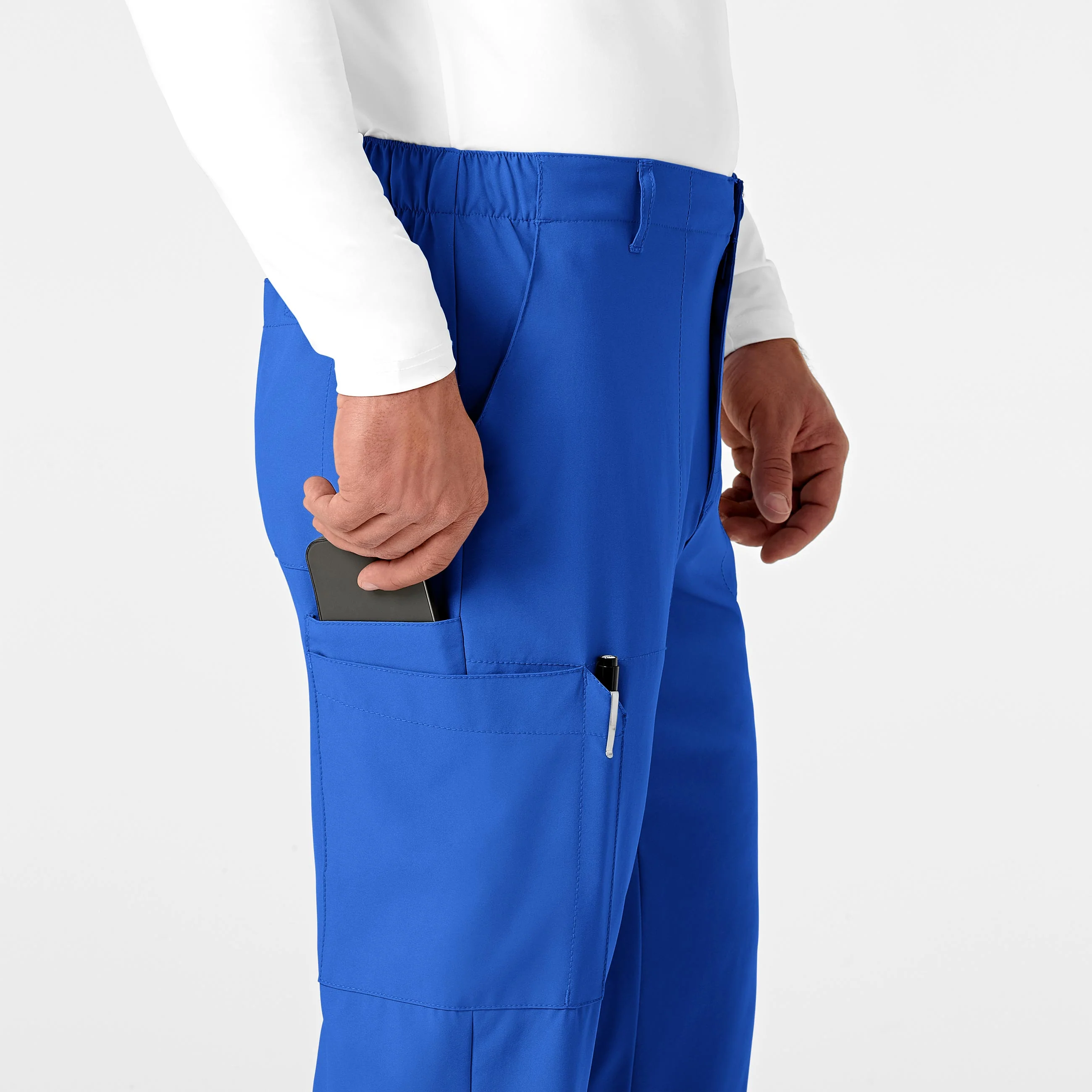 W123 Men's Flat Front Cargo Scrub Pant - Royal - Image 6