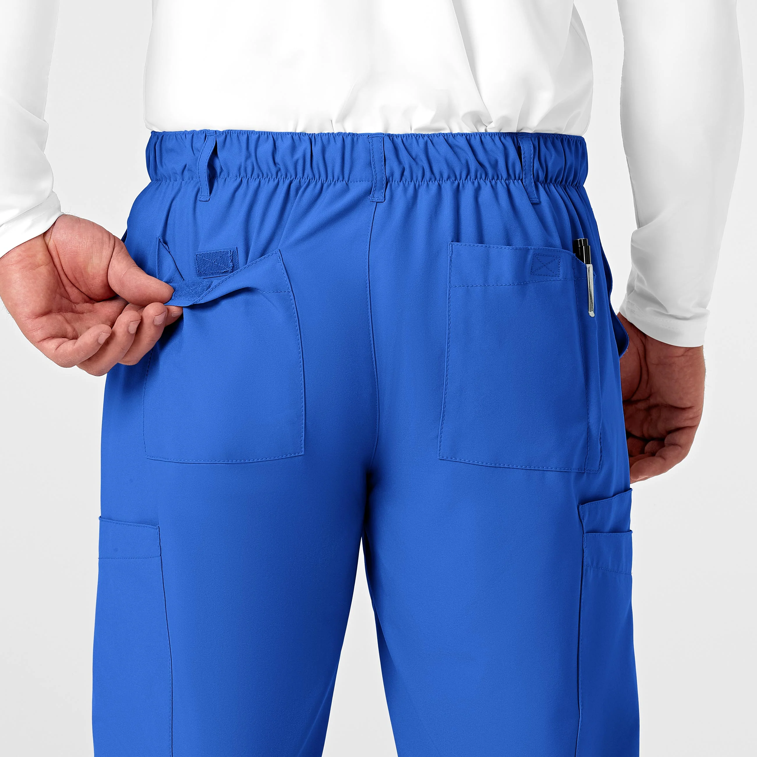 W123 Men's Flat Front Cargo Scrub Pant - Royal - Image 9