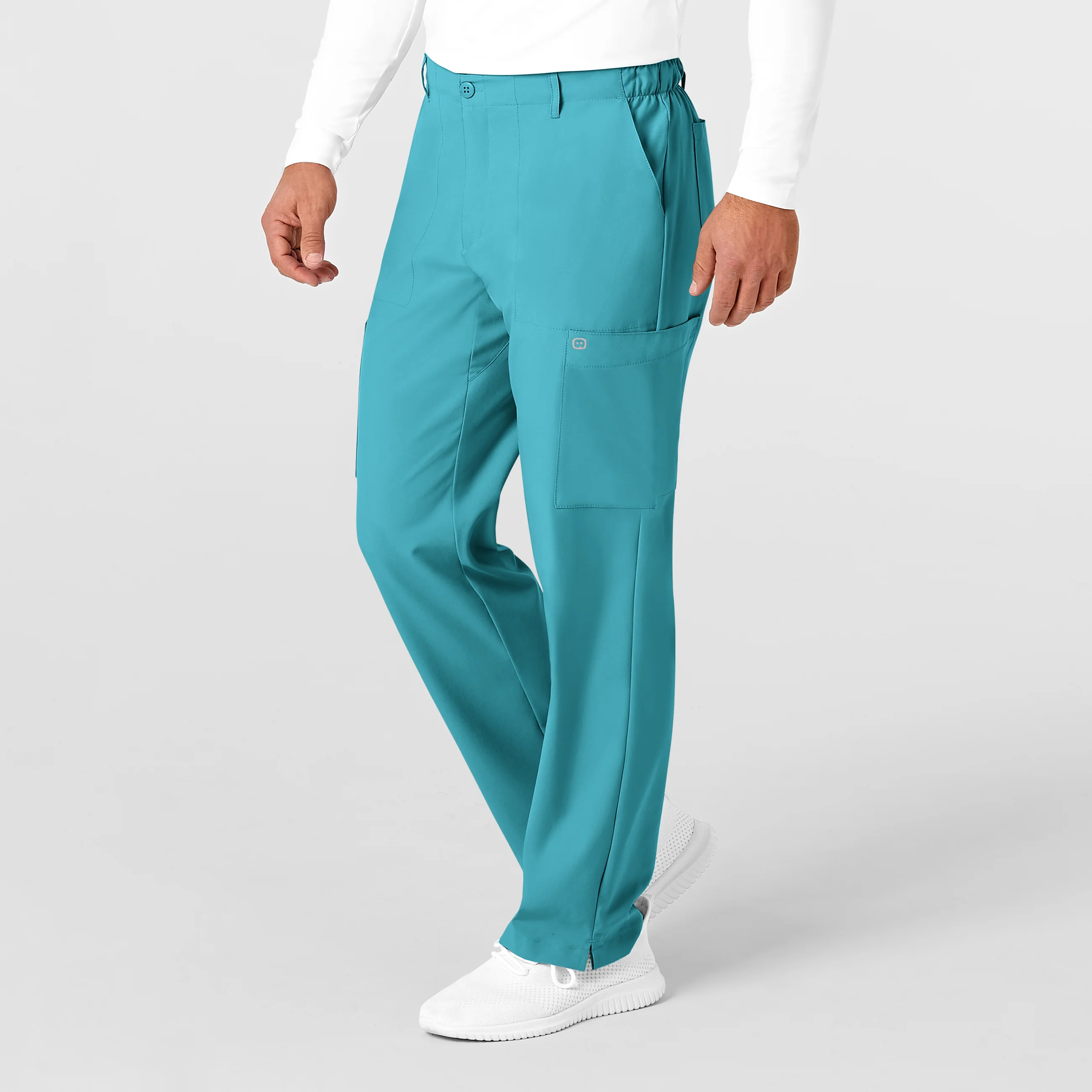 W123 Men's Flat Front Cargo Scrub Pant - Teal Blue - Image 4