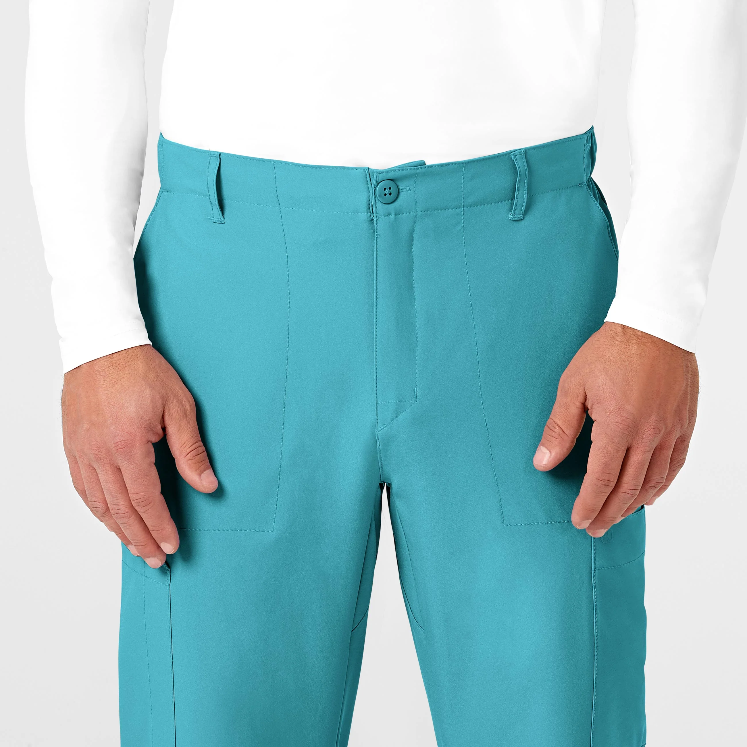 W123 Men's Flat Front Cargo Scrub Pant - Teal Blue - Image 5