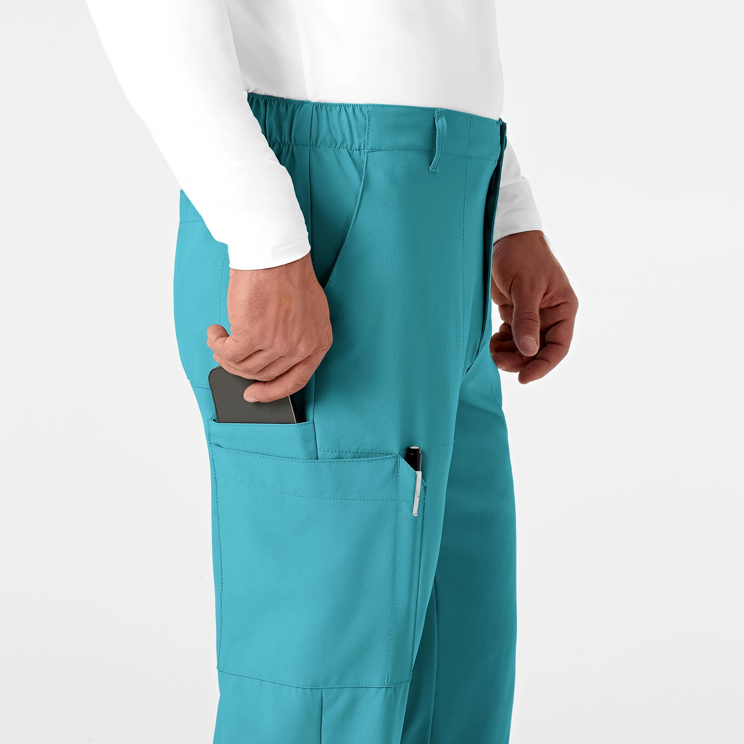 W123 Men's Flat Front Cargo Scrub Pant - Teal Blue - Image 6