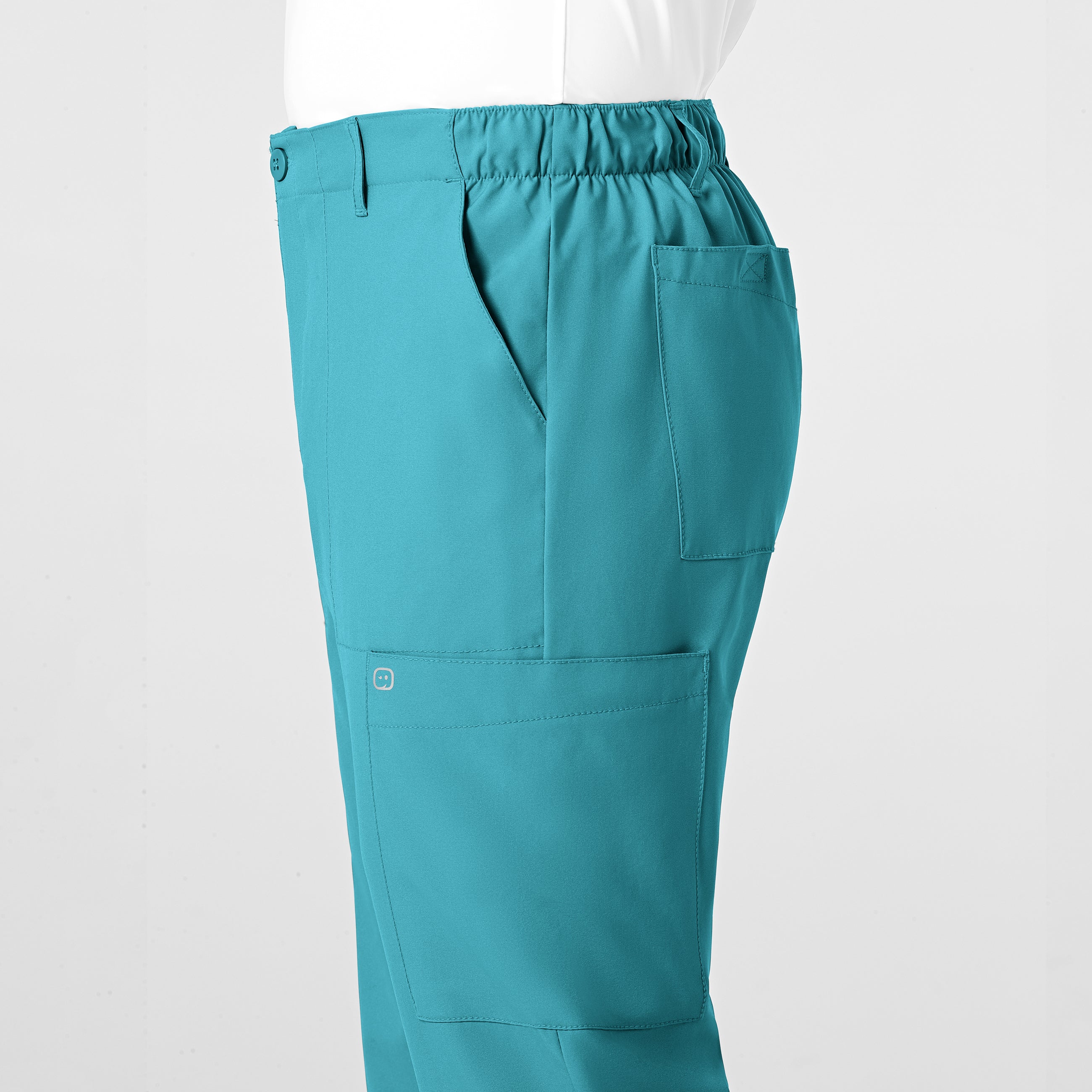 W123 Men's Flat Front Cargo Scrub Pant - Teal Blue - Image 7