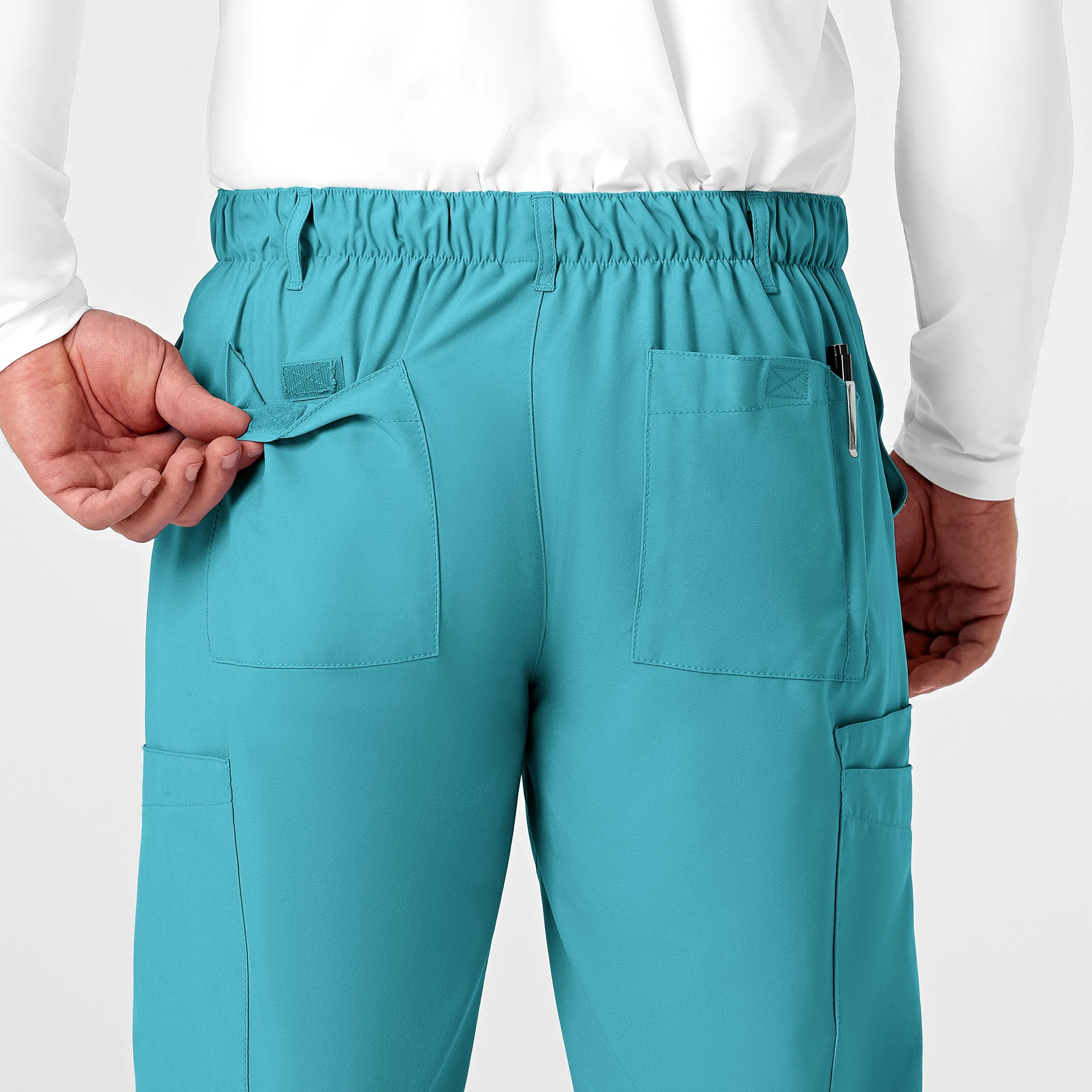 W123 Men's Flat Front Cargo Scrub Pant - Teal Blue - Image 9