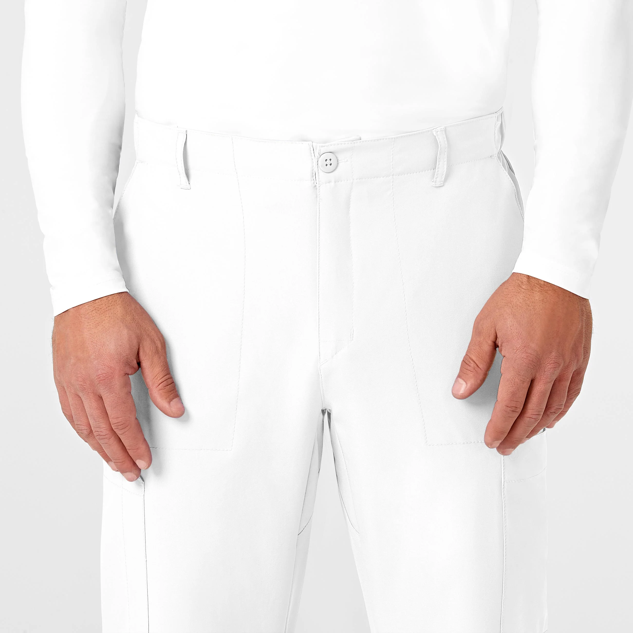 W123 Men's Flat Front Cargo Scrub Pant - White - Image 5