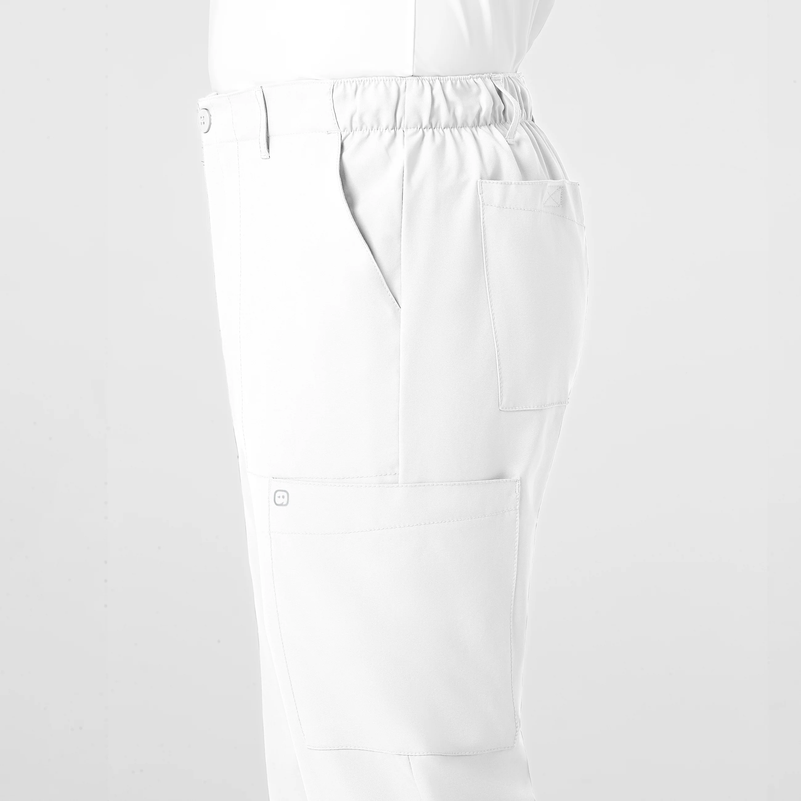 W123 Men's Flat Front Cargo Scrub Pant - White - Image 7