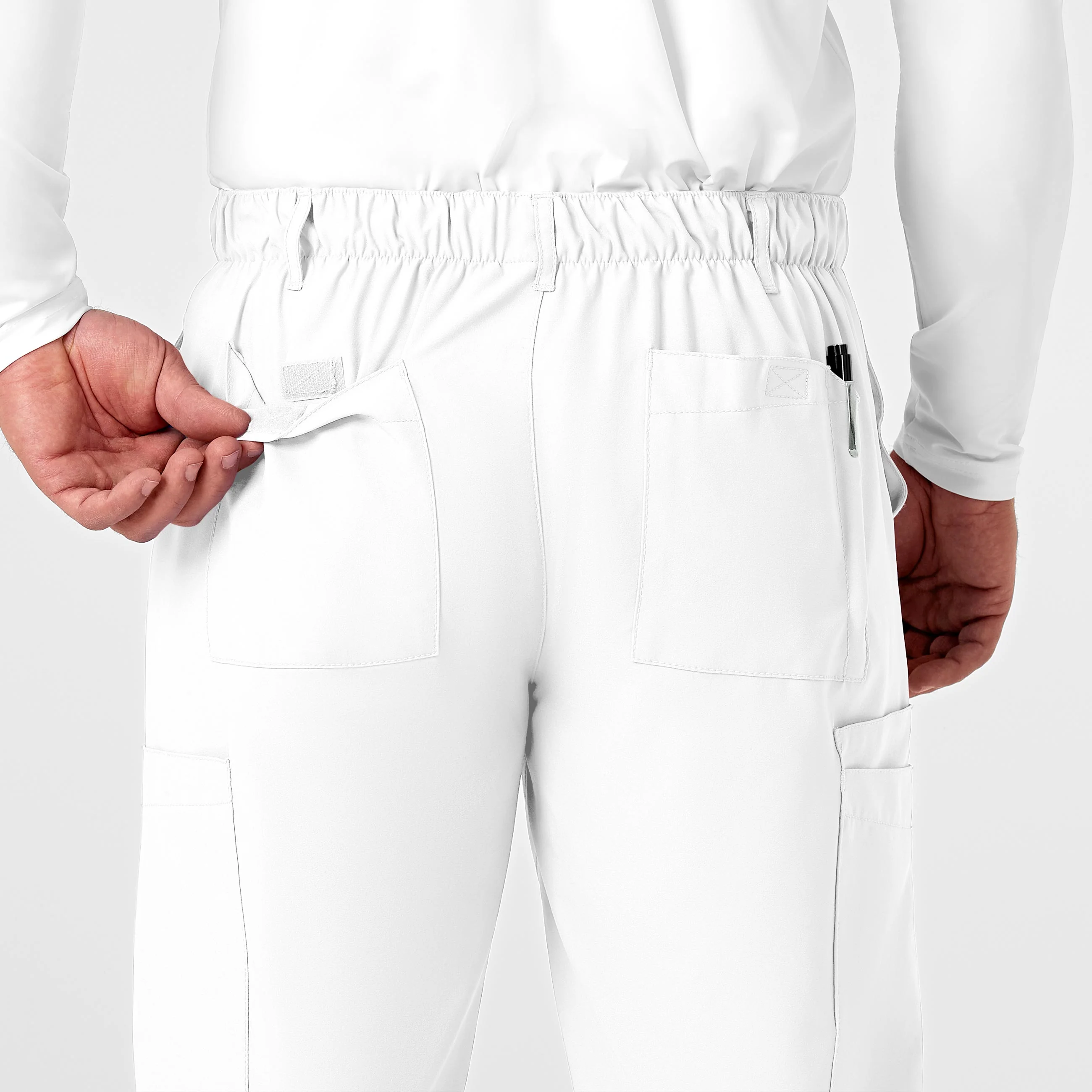 W123 Men's Flat Front Cargo Scrub Pant - White - Image 9
