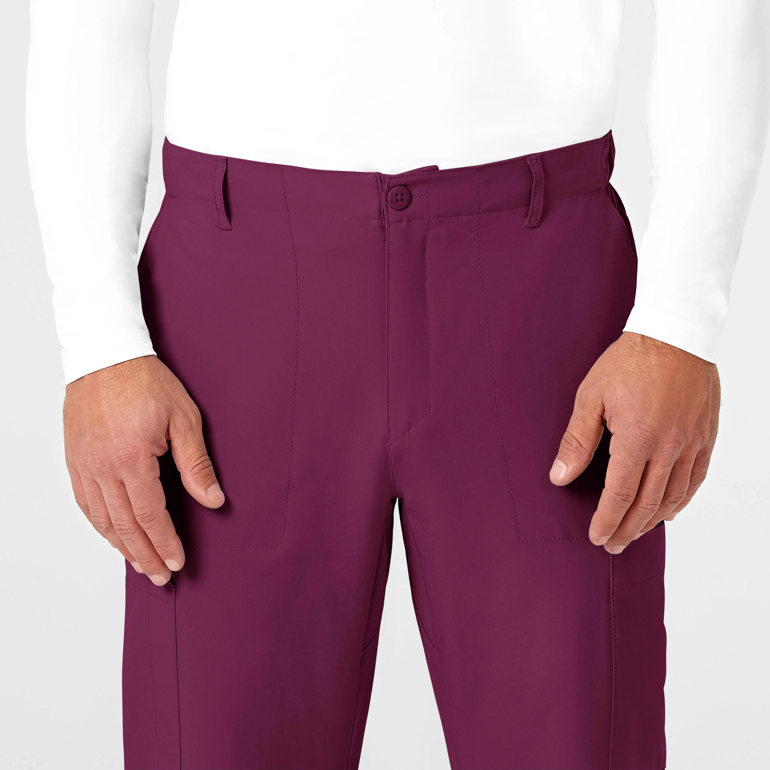 W123 Men's Flat Front Cargo Scrub Pant - Wine - Image 5