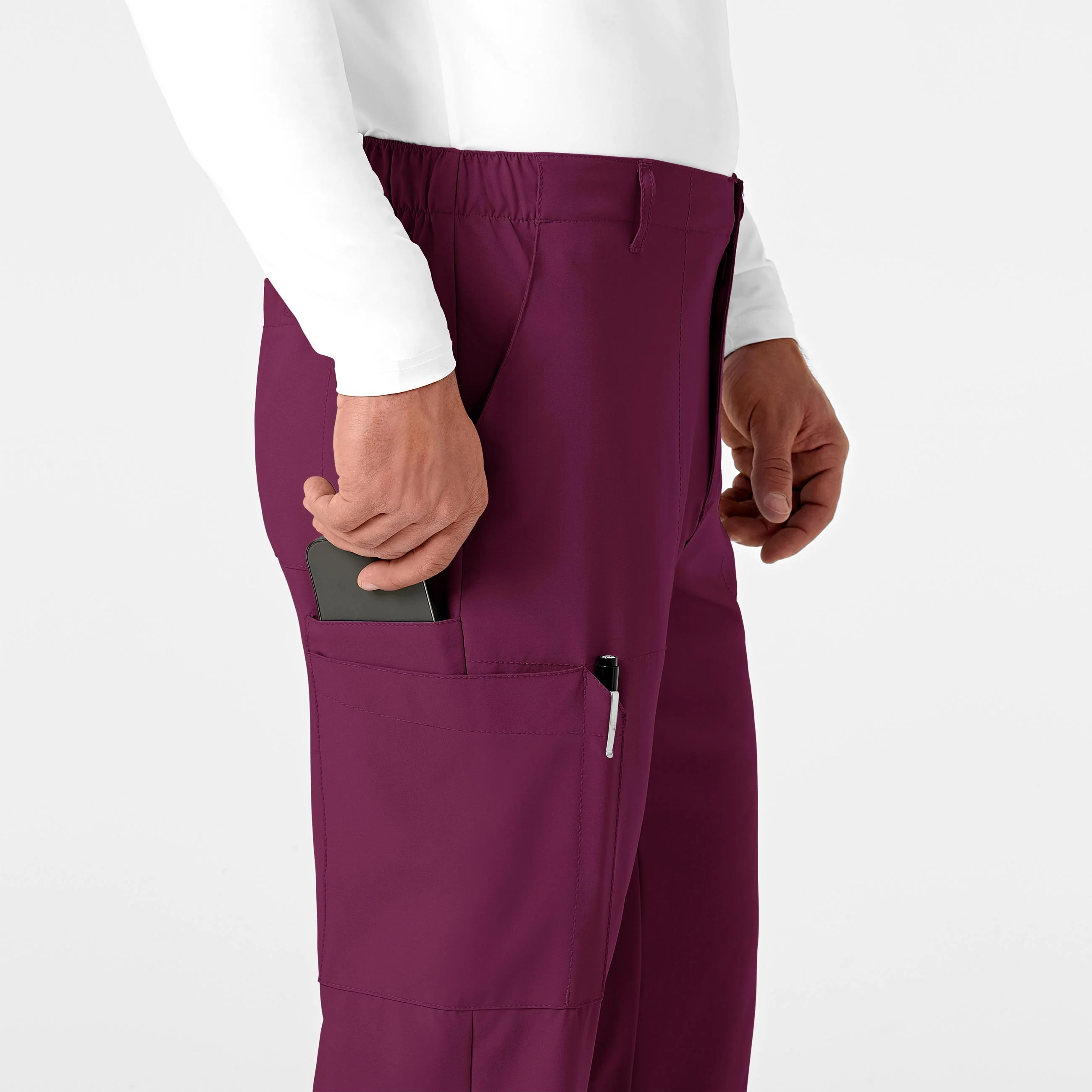 W123 Men's Flat Front Cargo Scrub Pant - Wine - Image 6