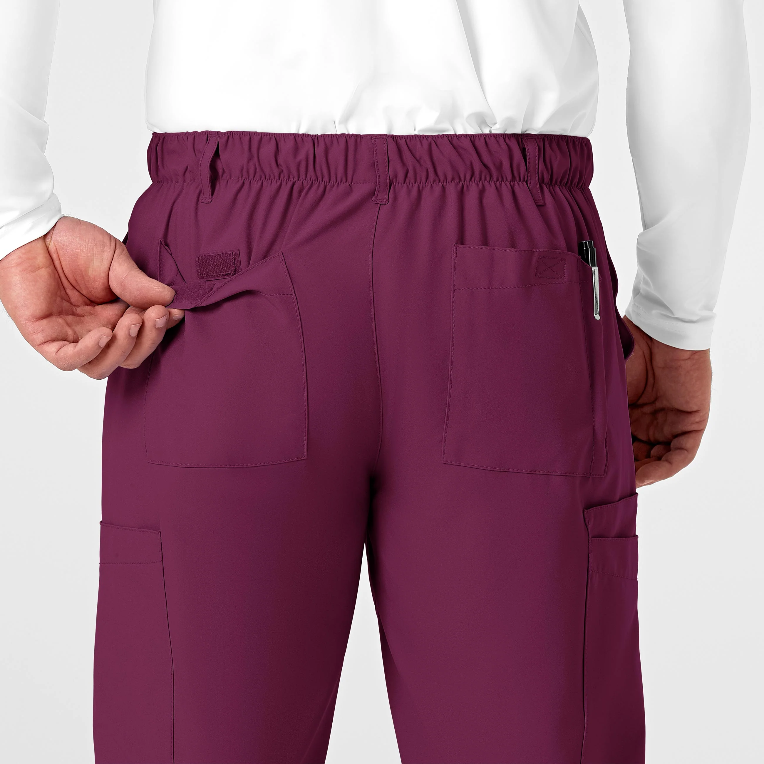 W123 Men's Flat Front Cargo Scrub Pant - Wine - Image 9