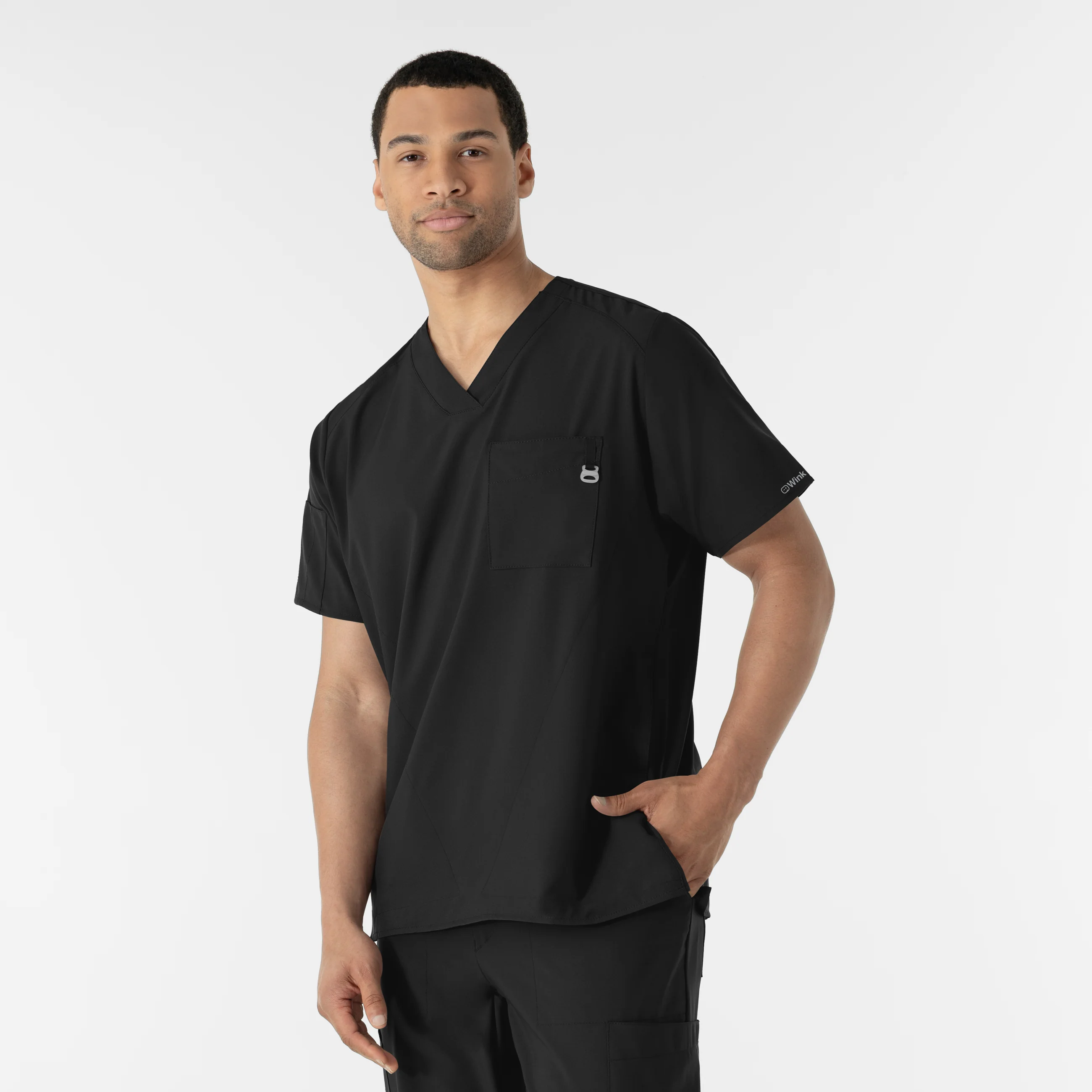 W123 Men's V-Neck Scrub Top - Black - Image 4